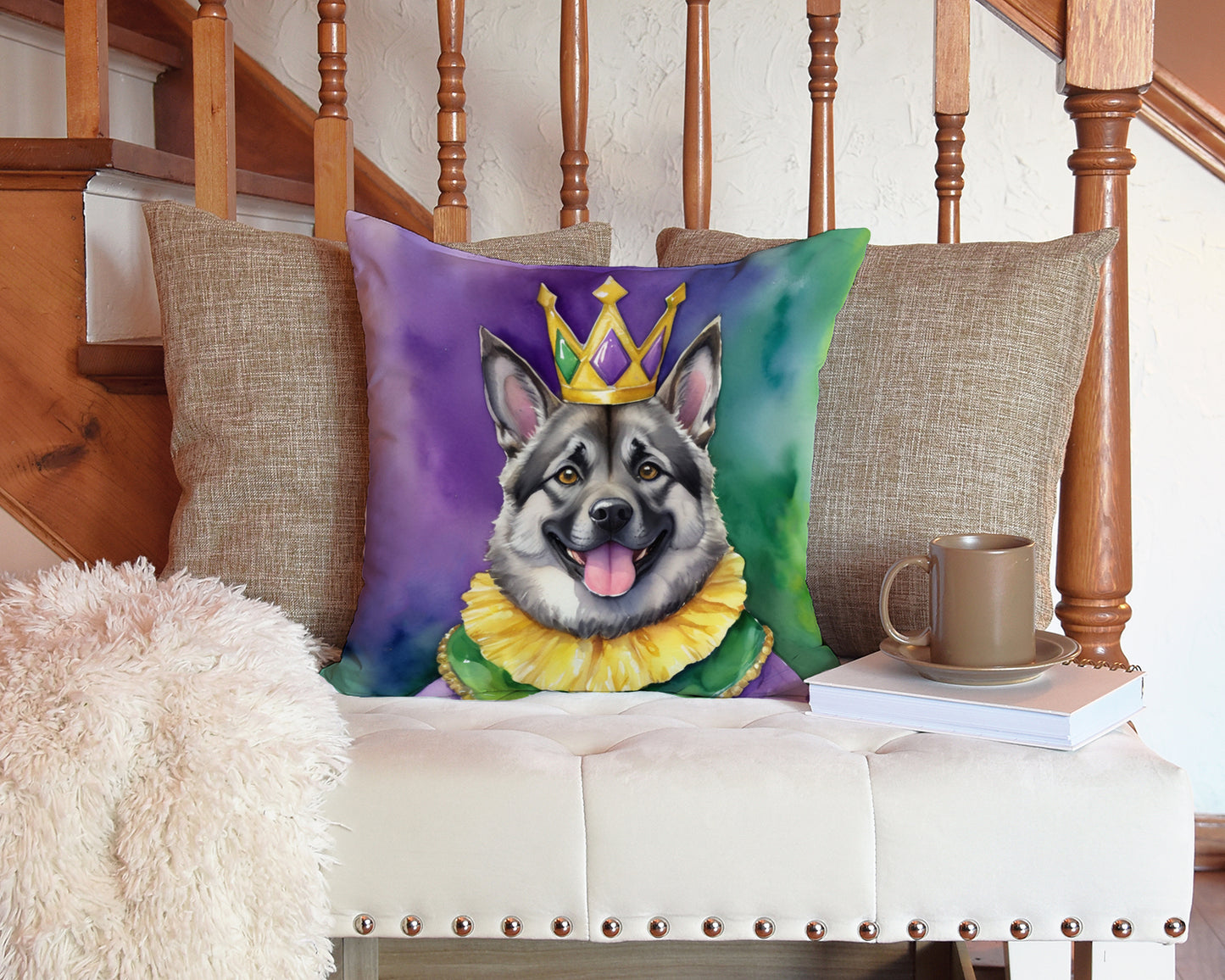 Norwegian Elkhound King of Mardi Gras Throw Pillow