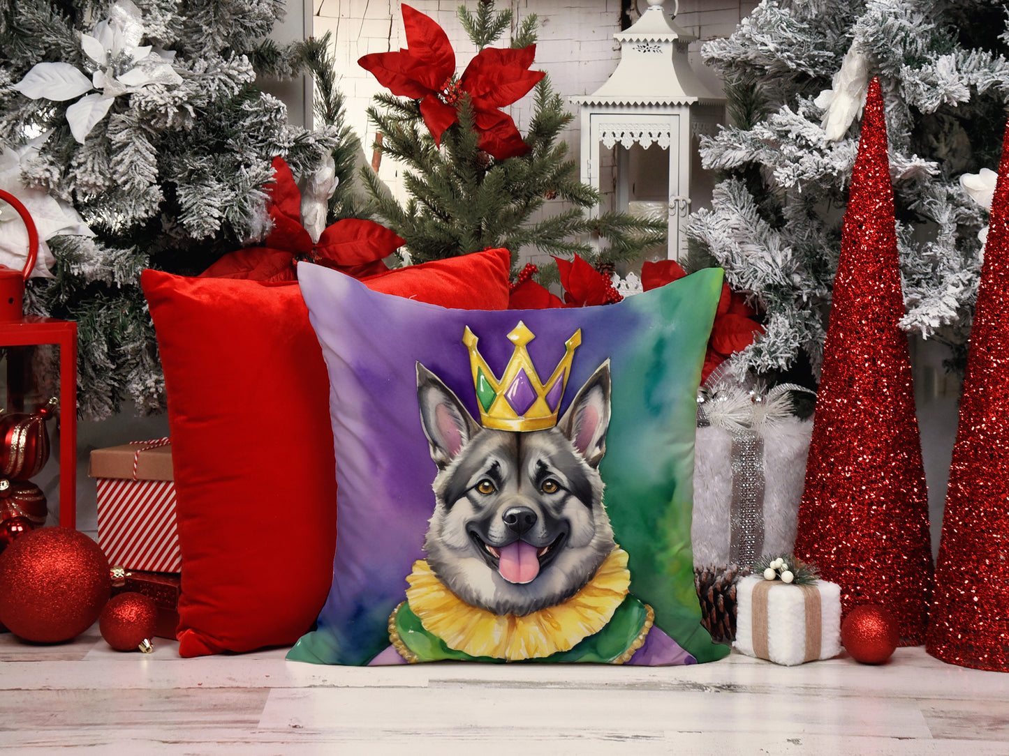 Norwegian Elkhound King of Mardi Gras Throw Pillow