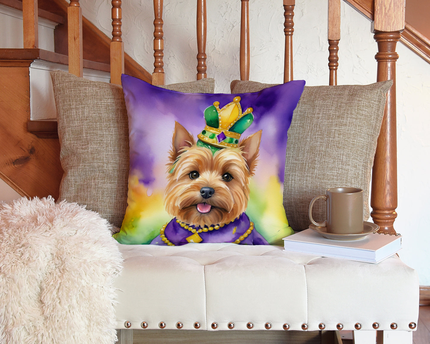 Norwich Terrier King of Mardi Gras Throw Pillow