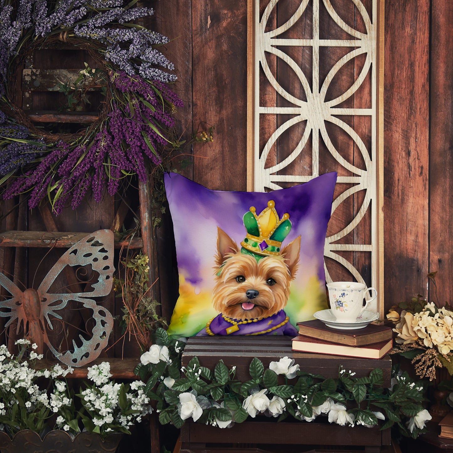 Norwich Terrier King of Mardi Gras Throw Pillow