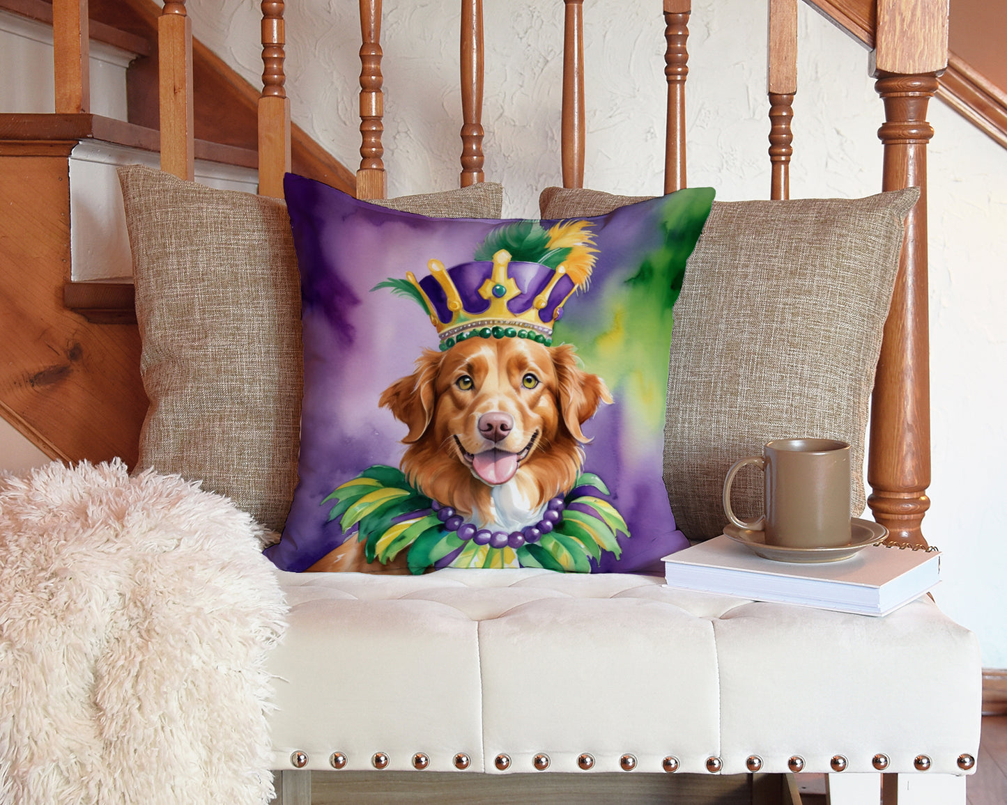 Nova Scotia Duck Tolling Retriever King of Mardi Gras Throw Pillow