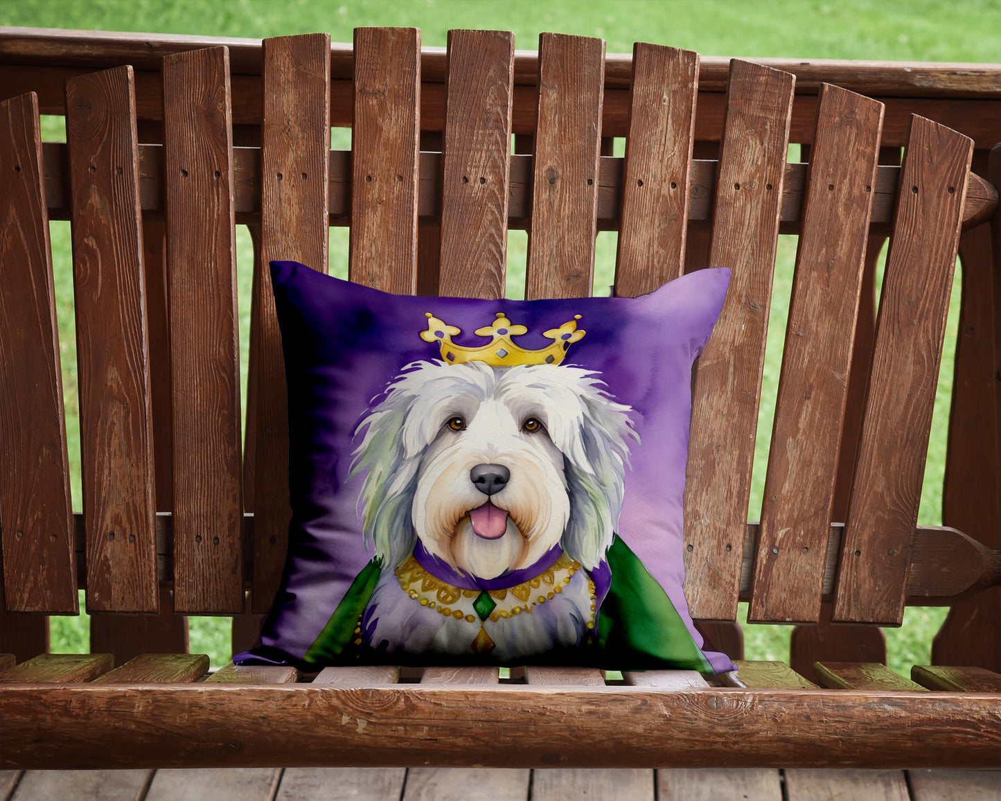 Old English Sheepdog King of Mardi Gras Throw Pillow