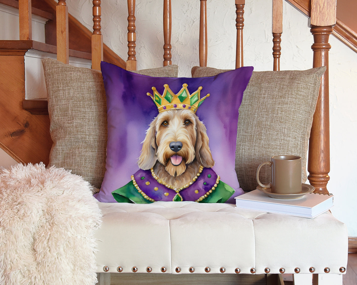 Otterhound King of Mardi Gras Throw Pillow