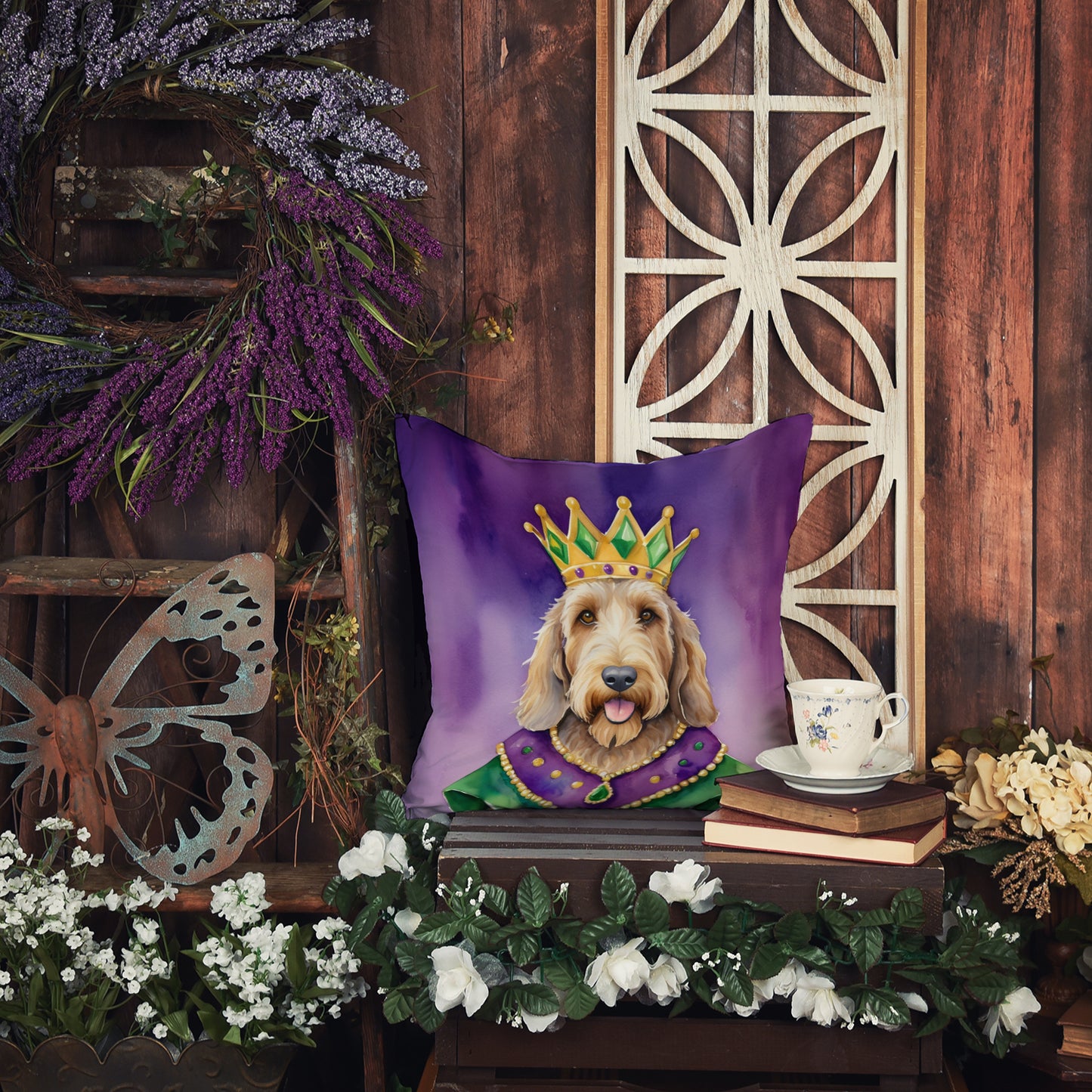 Otterhound King of Mardi Gras Throw Pillow