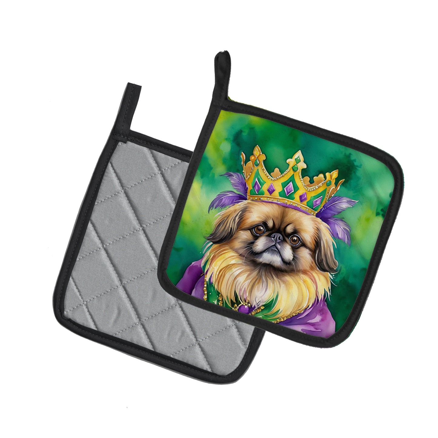 Pekingese King of Mardi Gras Pair of Pot Holders