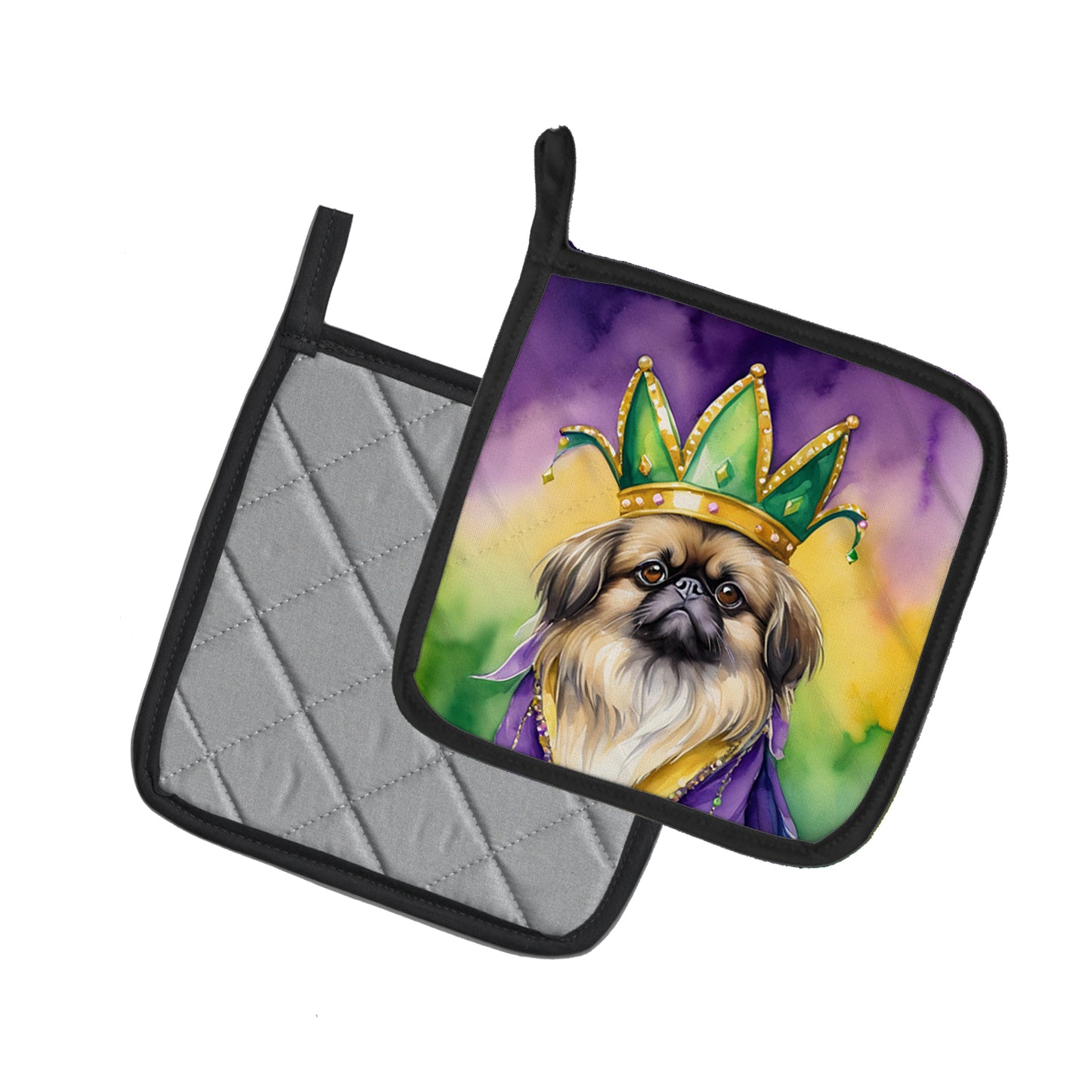 Pekingese King of Mardi Gras Pair of Pot Holders