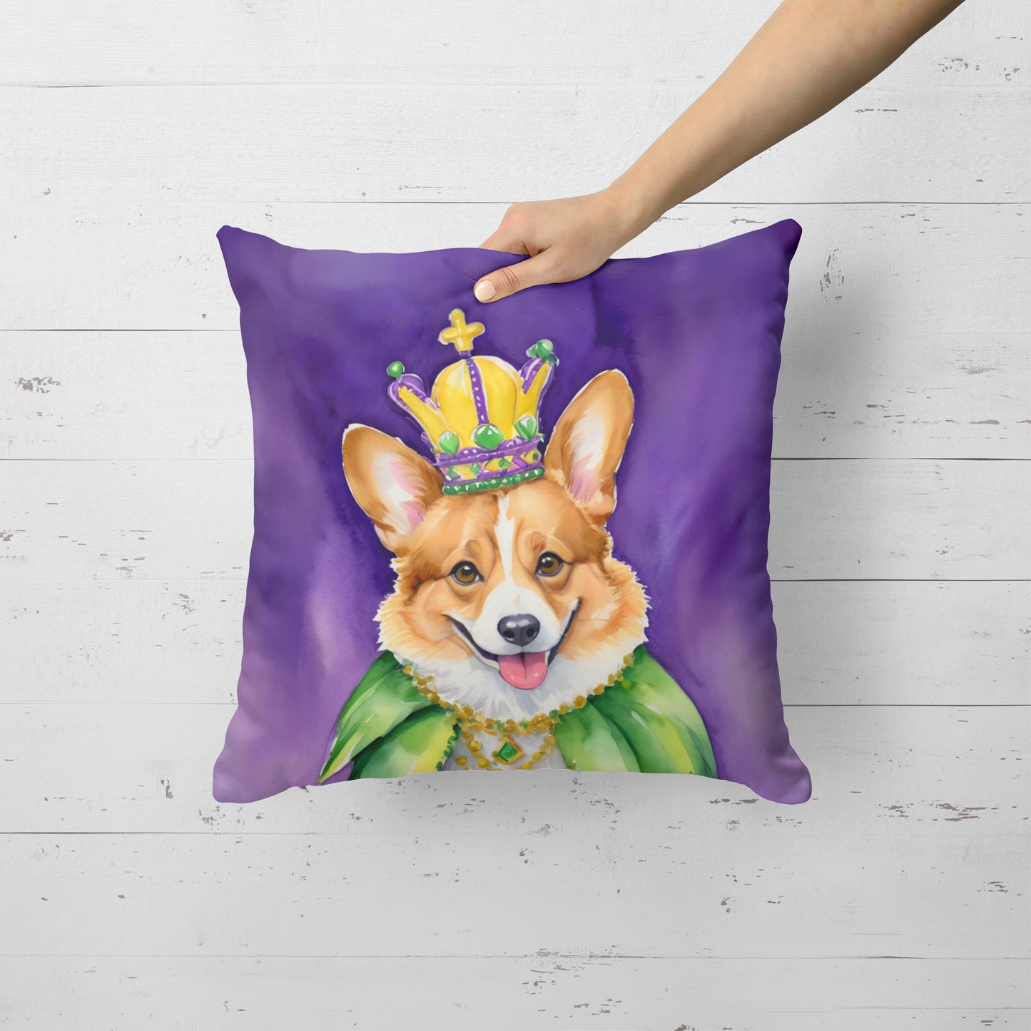 Corgi King of Mardi Gras Throw Pillow