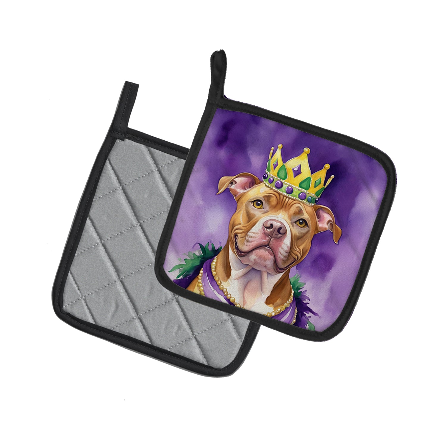 Pit Bull Terrier King of Mardi Gras Pair of Pot Holders