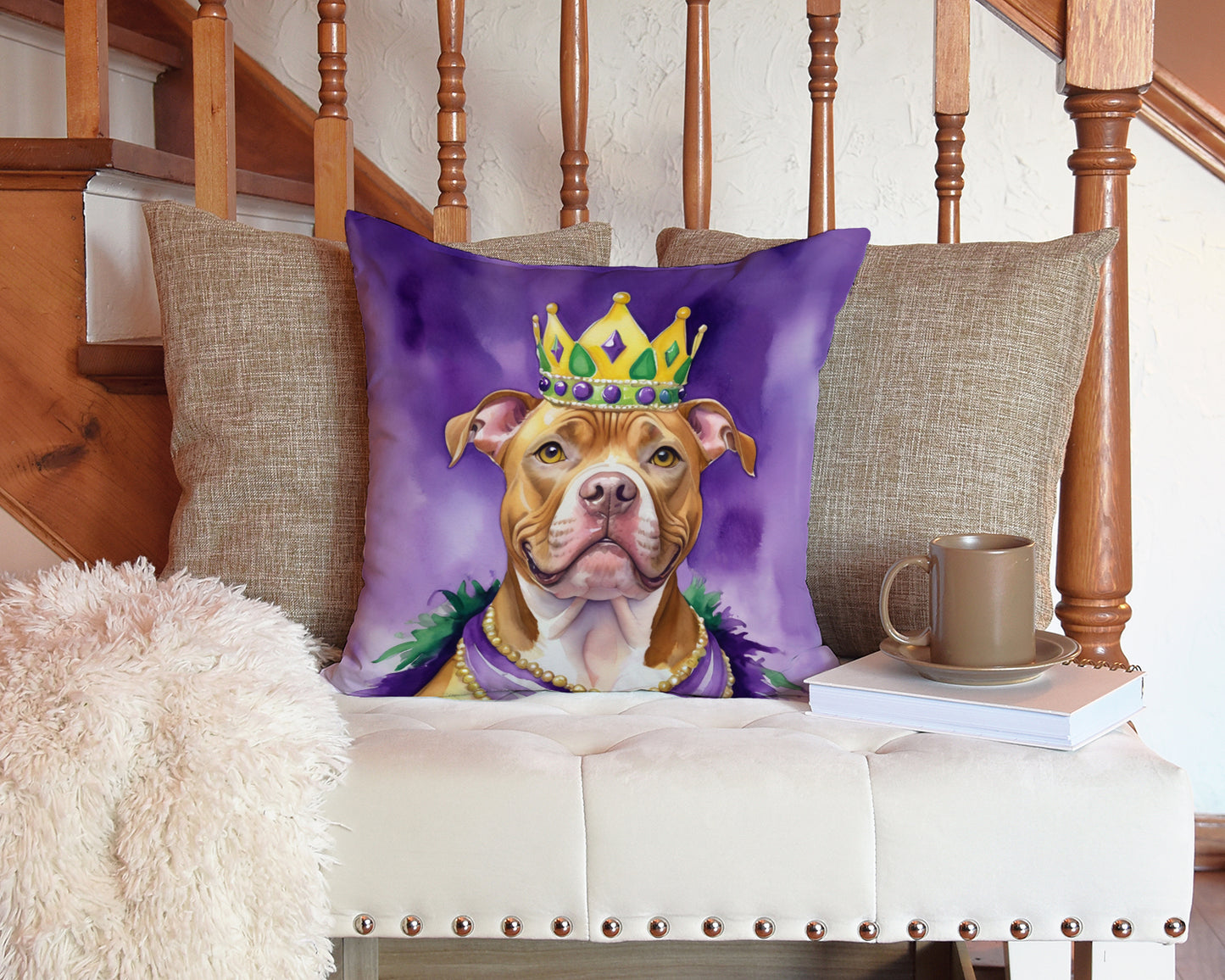 Pit Bull Terrier King of Mardi Gras Throw Pillow