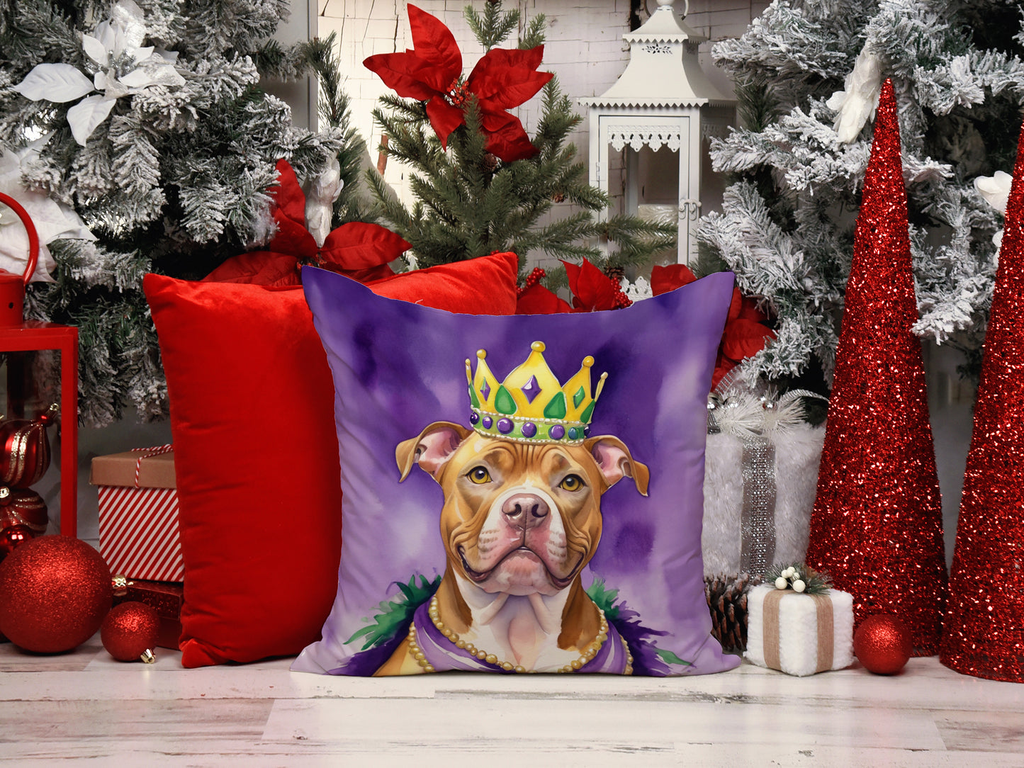 Pit Bull Terrier King of Mardi Gras Throw Pillow