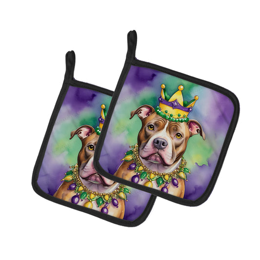 Buy this Pit Bull Terrier King of Mardi Gras Pair of Pot Holders