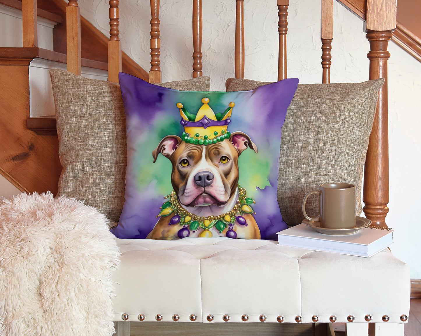 Pit Bull Terrier King of Mardi Gras Throw Pillow