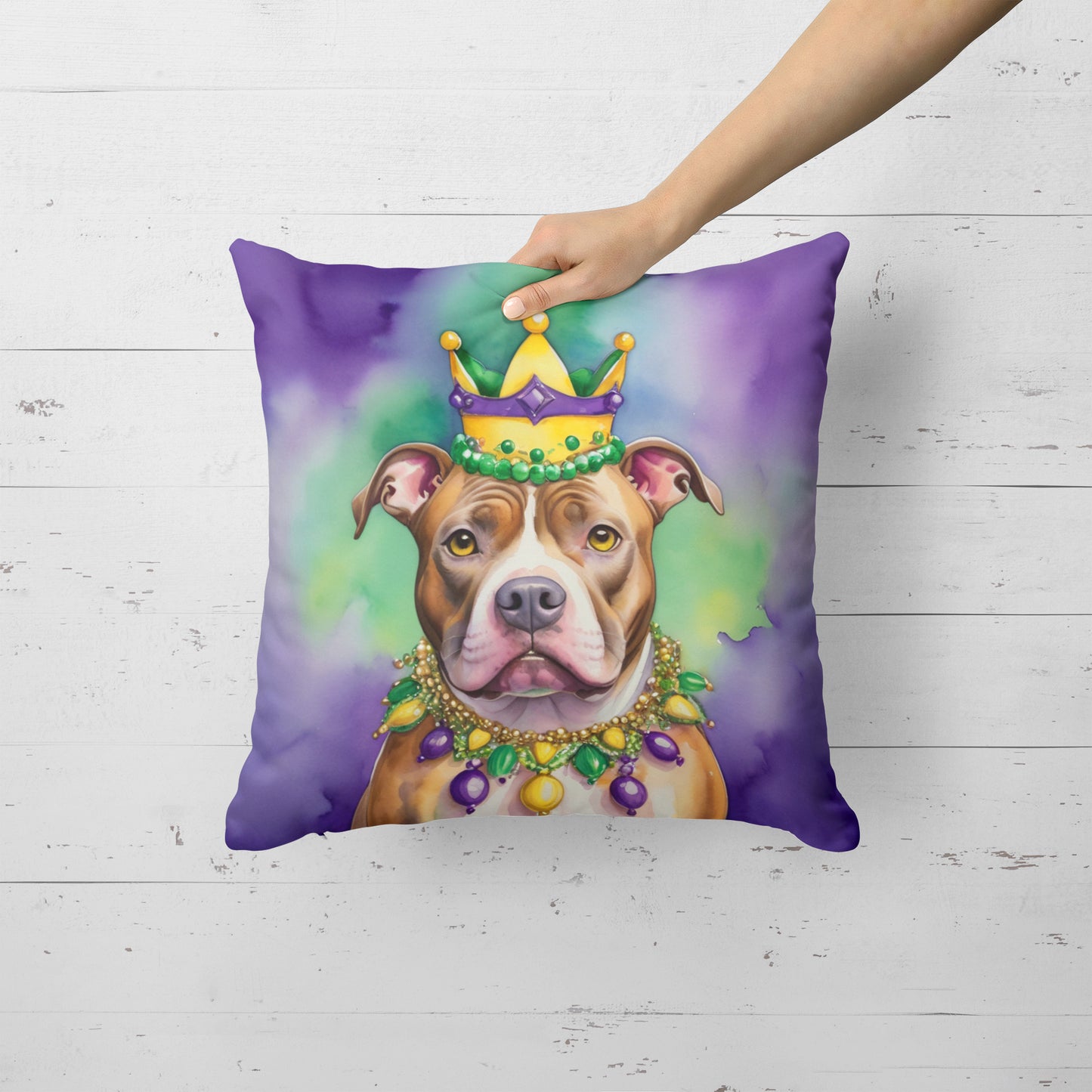 Pit Bull Terrier King of Mardi Gras Throw Pillow