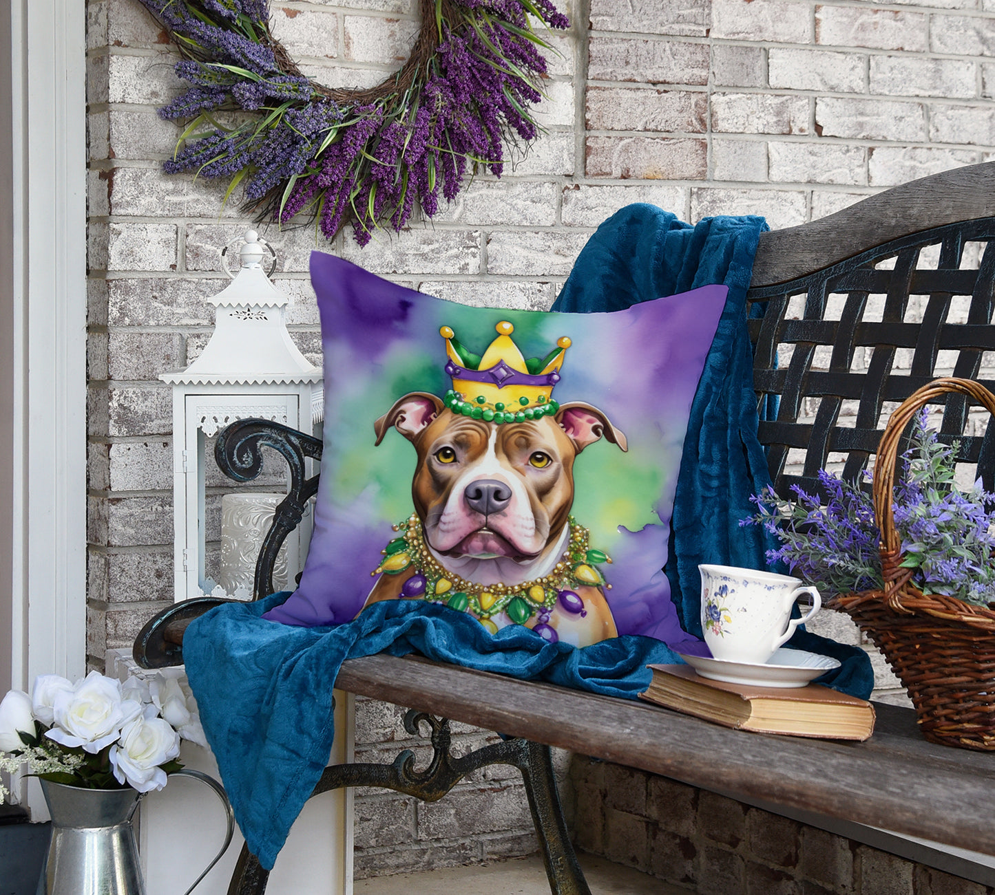 Pit Bull Terrier King of Mardi Gras Throw Pillow