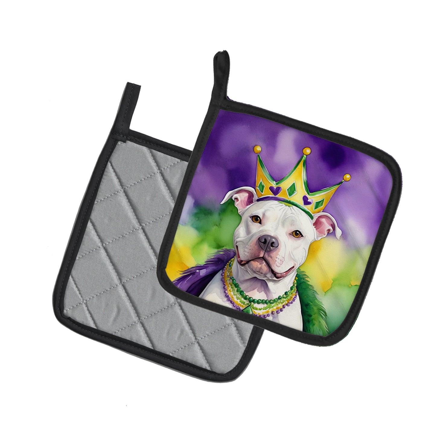 Pit Bull Terrier King of Mardi Gras Pair of Pot Holders