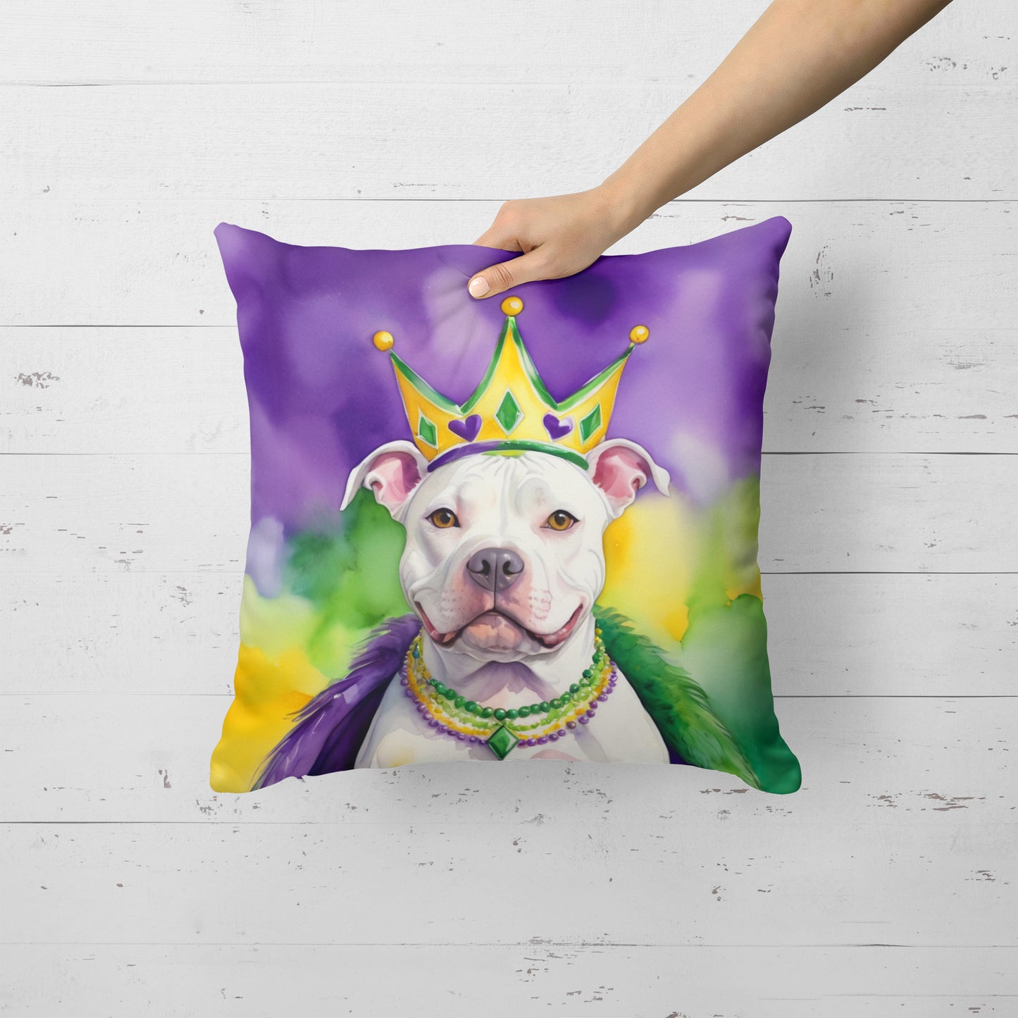 Pit Bull Terrier King of Mardi Gras Throw Pillow