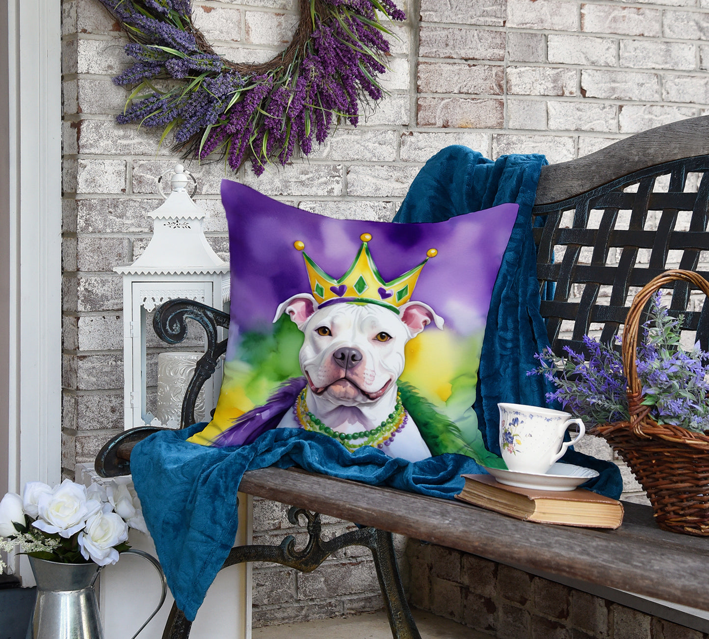 Pit Bull Terrier King of Mardi Gras Throw Pillow