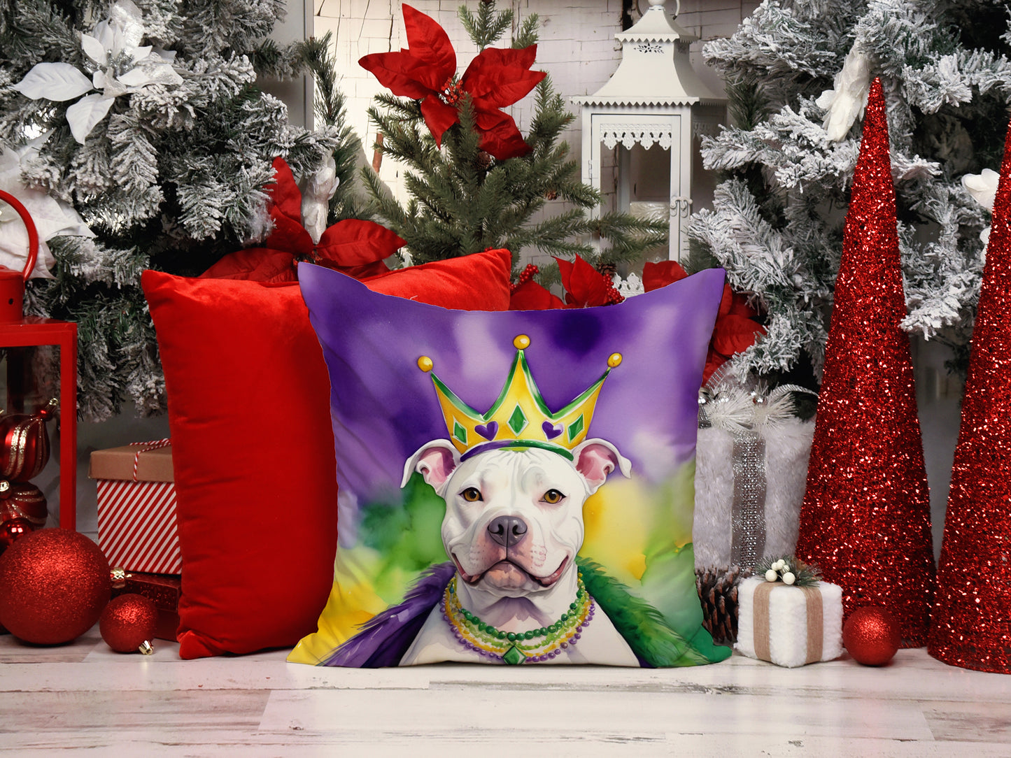 Pit Bull Terrier King of Mardi Gras Throw Pillow