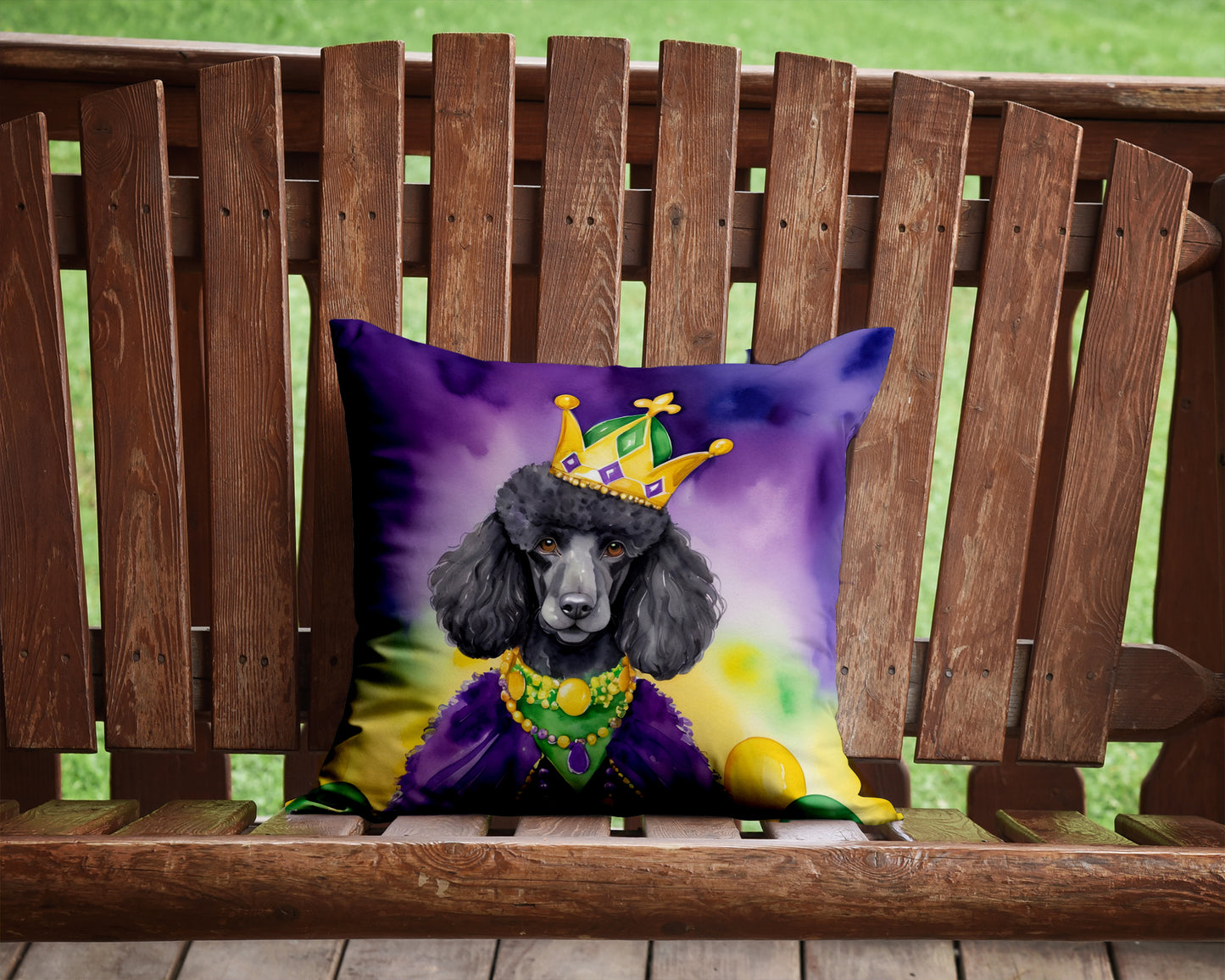 Black Poodle King of Mardi Gras Throw Pillow