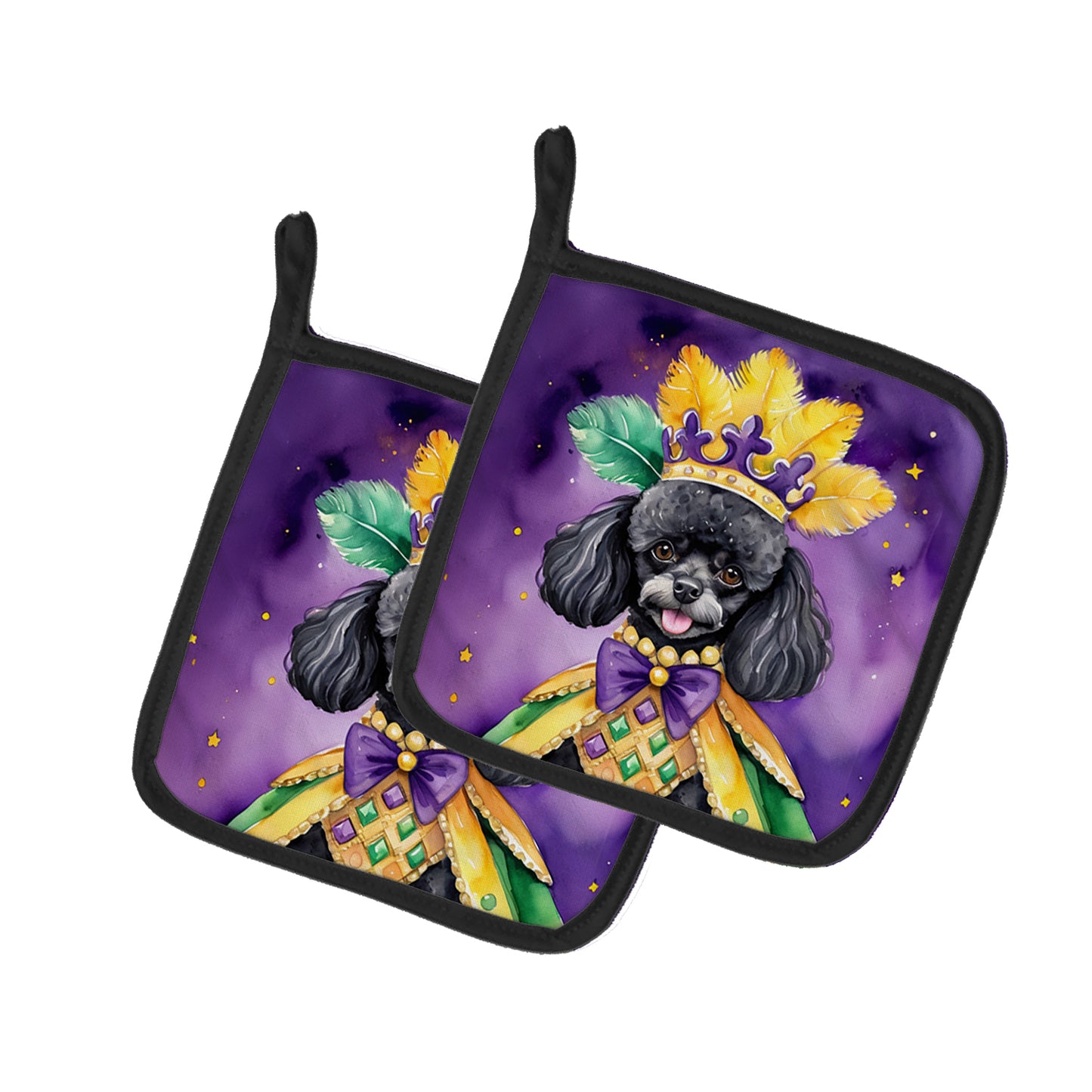 Buy this Black Poodle King of Mardi Gras Pair of Pot Holders