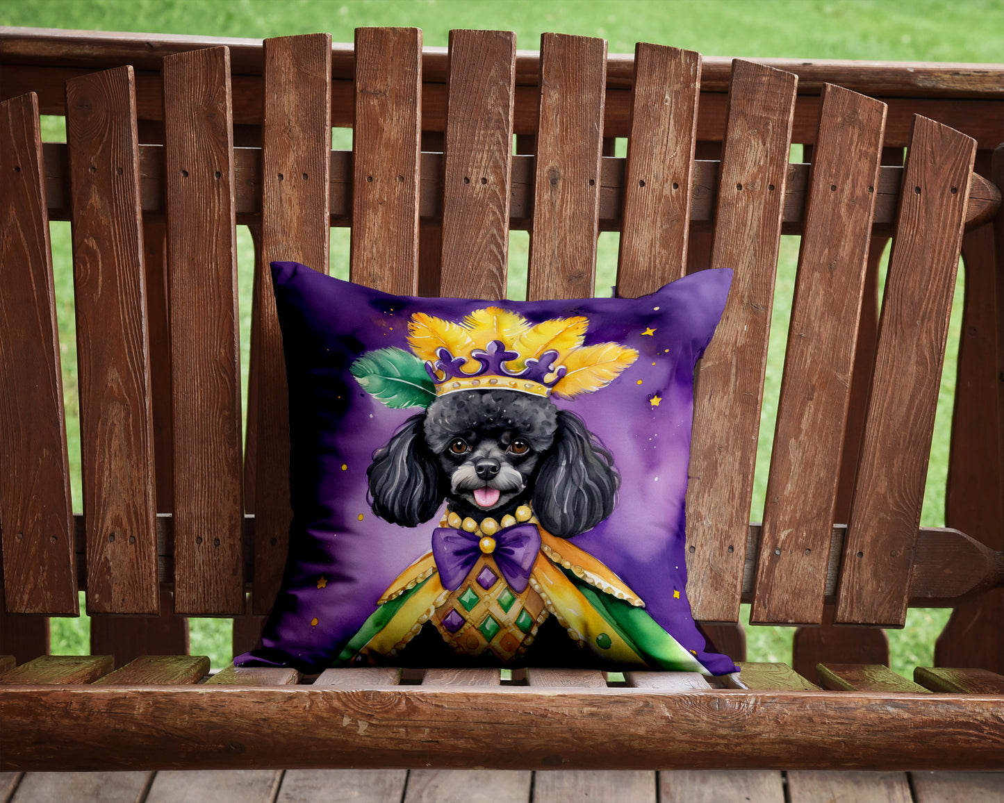 Black Poodle King of Mardi Gras Throw Pillow