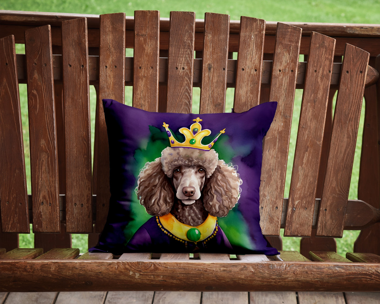 Chocolate Poodle King of Mardi Gras Throw Pillow