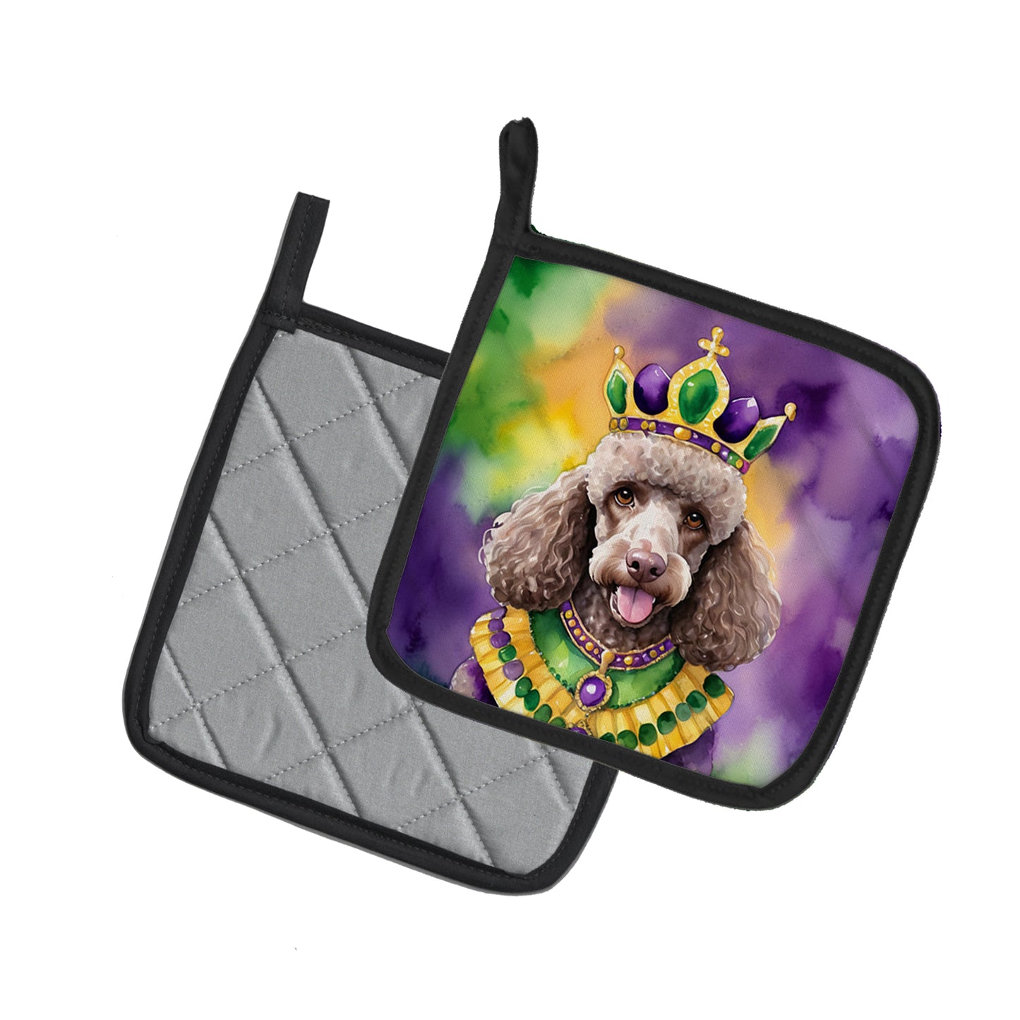 Chocolate Poodle King of Mardi Gras Pair of Pot Holders