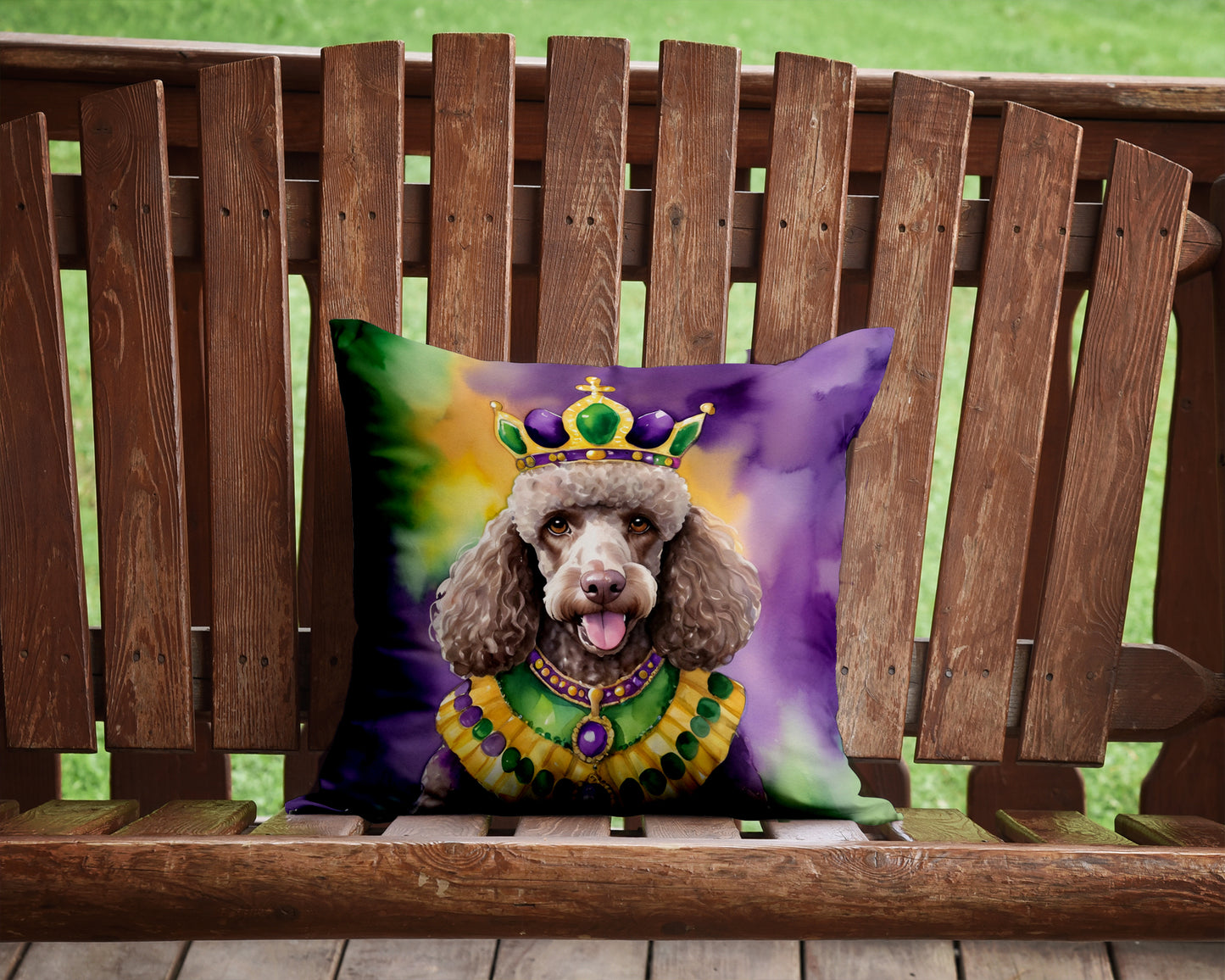 Chocolate Poodle King of Mardi Gras Throw Pillow