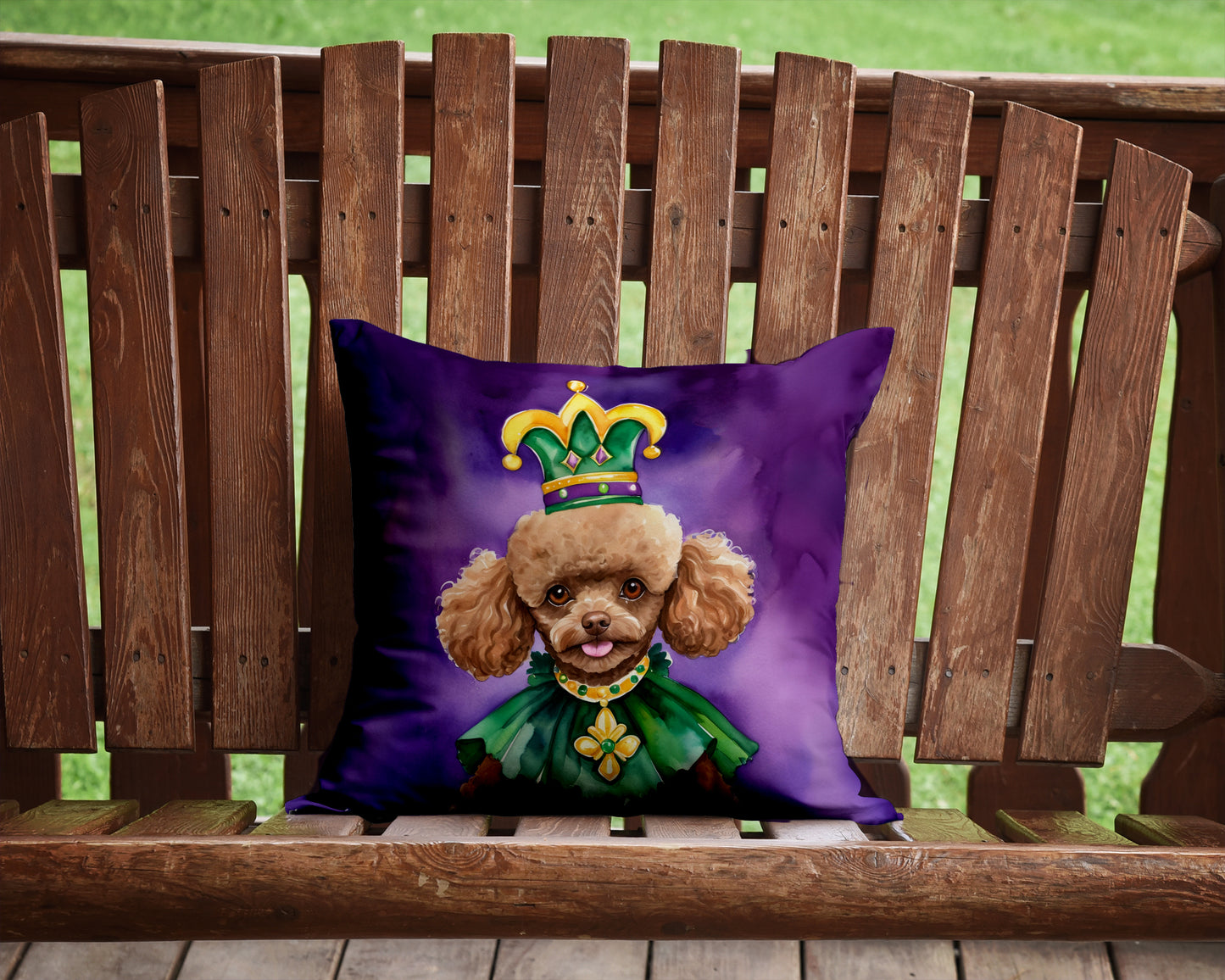 Poodle King of Mardi Gras Throw Pillow