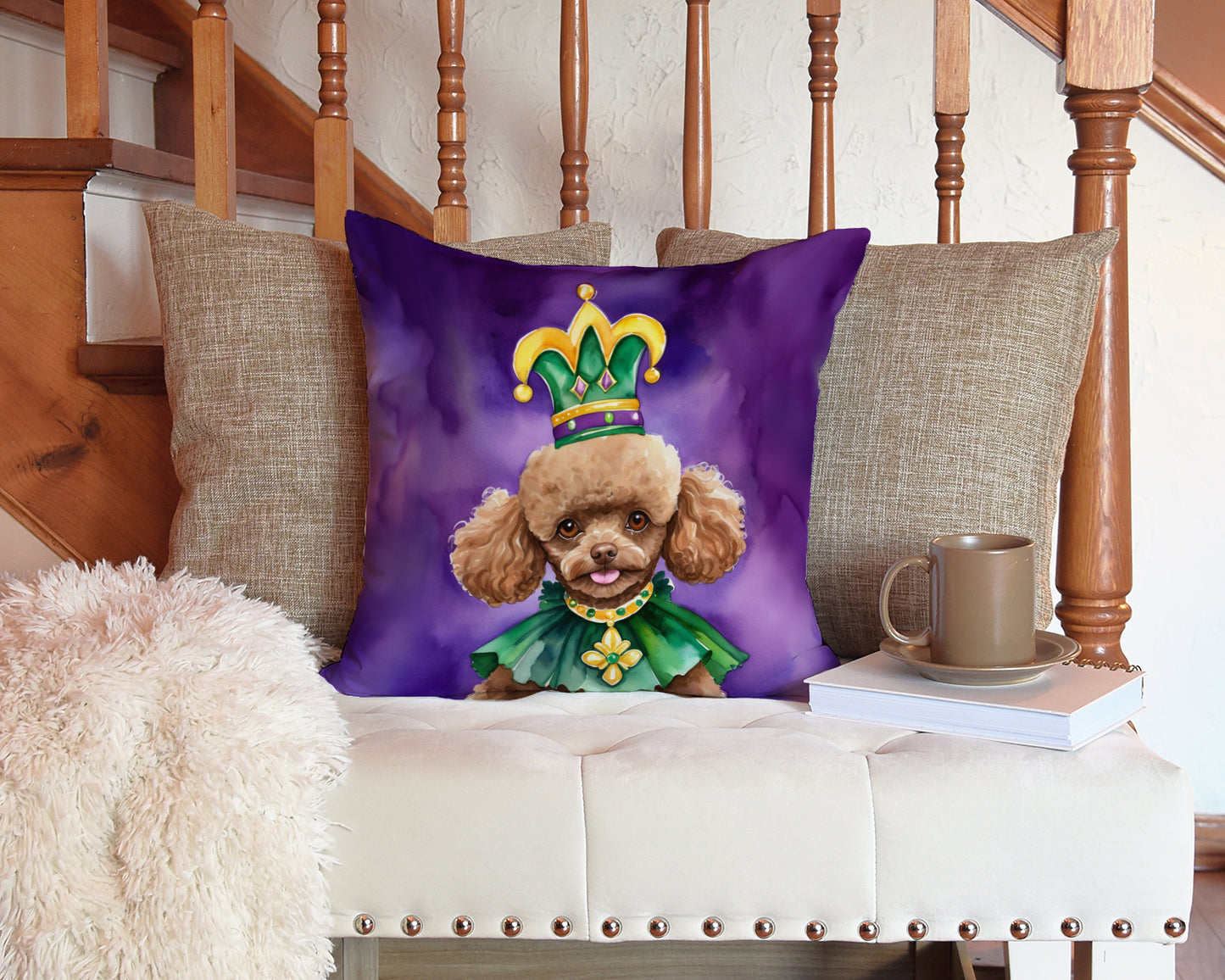 Poodle King of Mardi Gras Throw Pillow