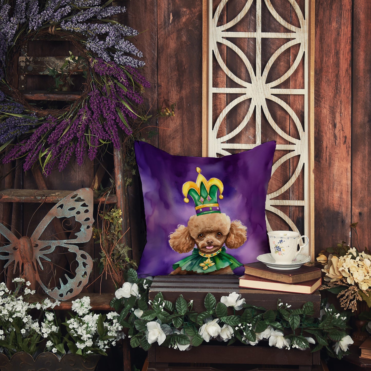 Poodle King of Mardi Gras Throw Pillow