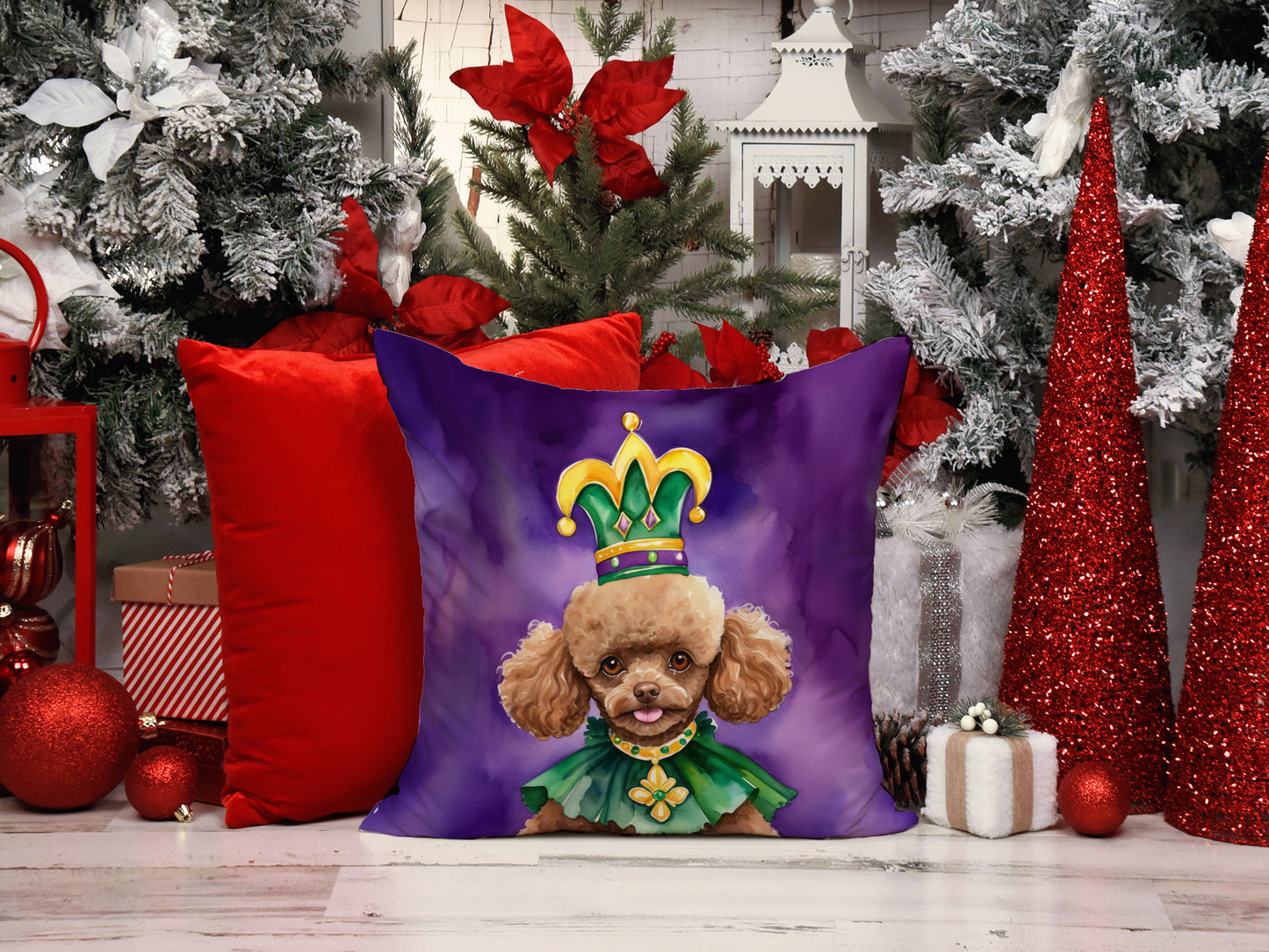 Poodle King of Mardi Gras Throw Pillow