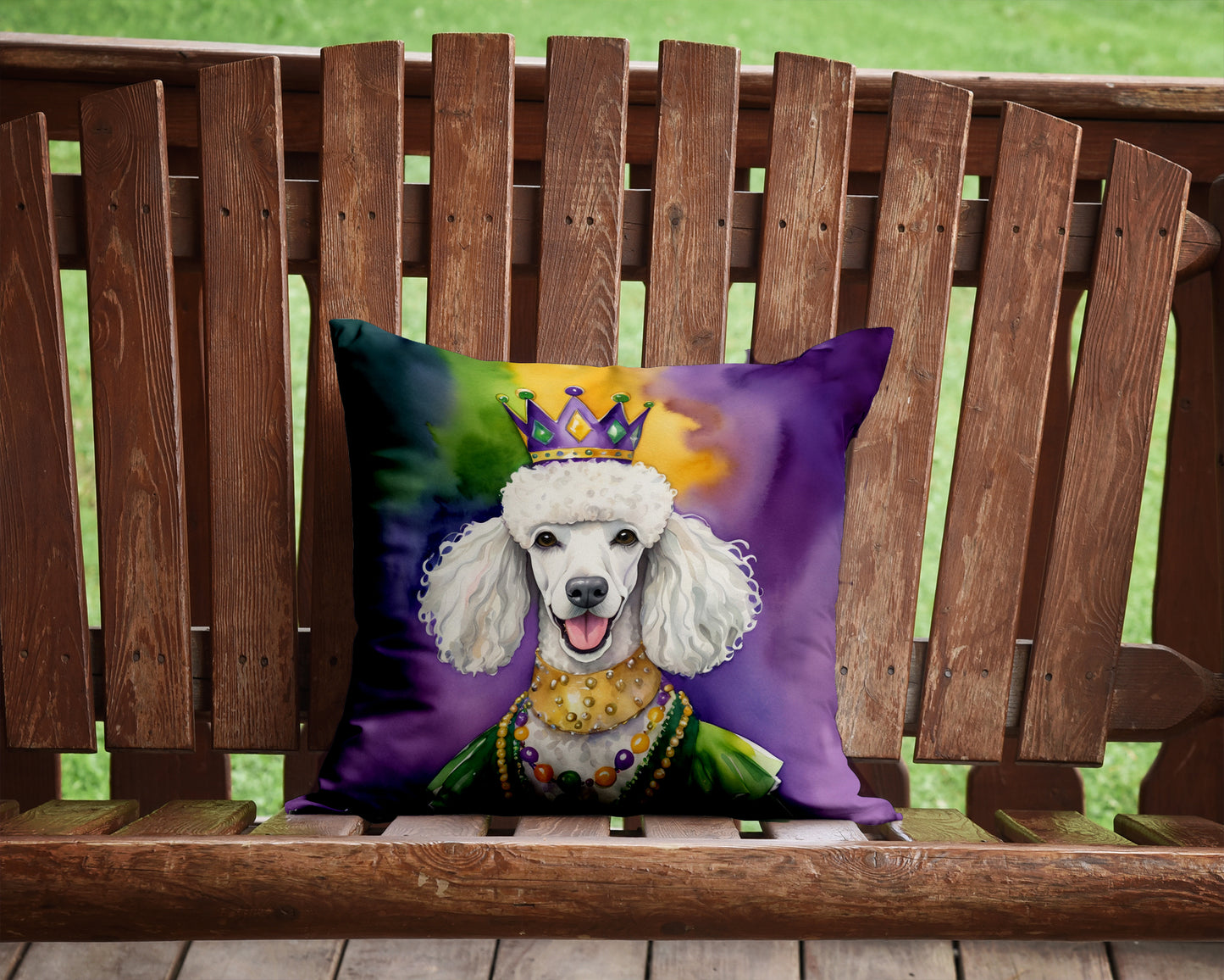 White Poodle King of Mardi Gras Throw Pillow