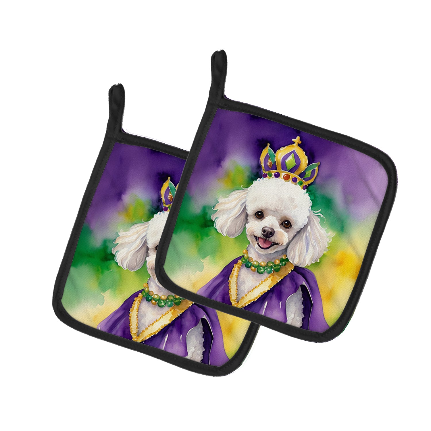 Buy this White Poodle King of Mardi Gras Pair of Pot Holders