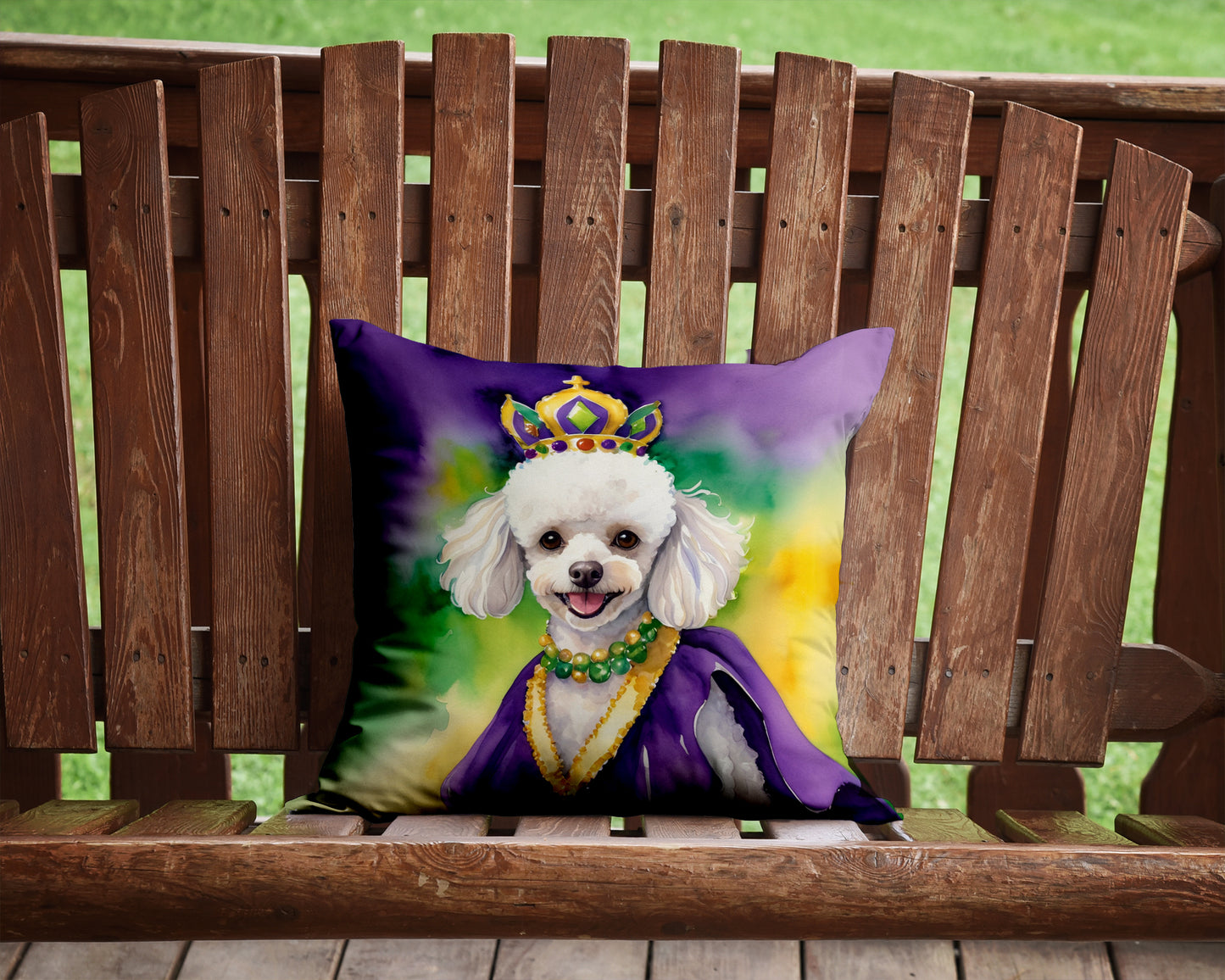 White Poodle King of Mardi Gras Throw Pillow