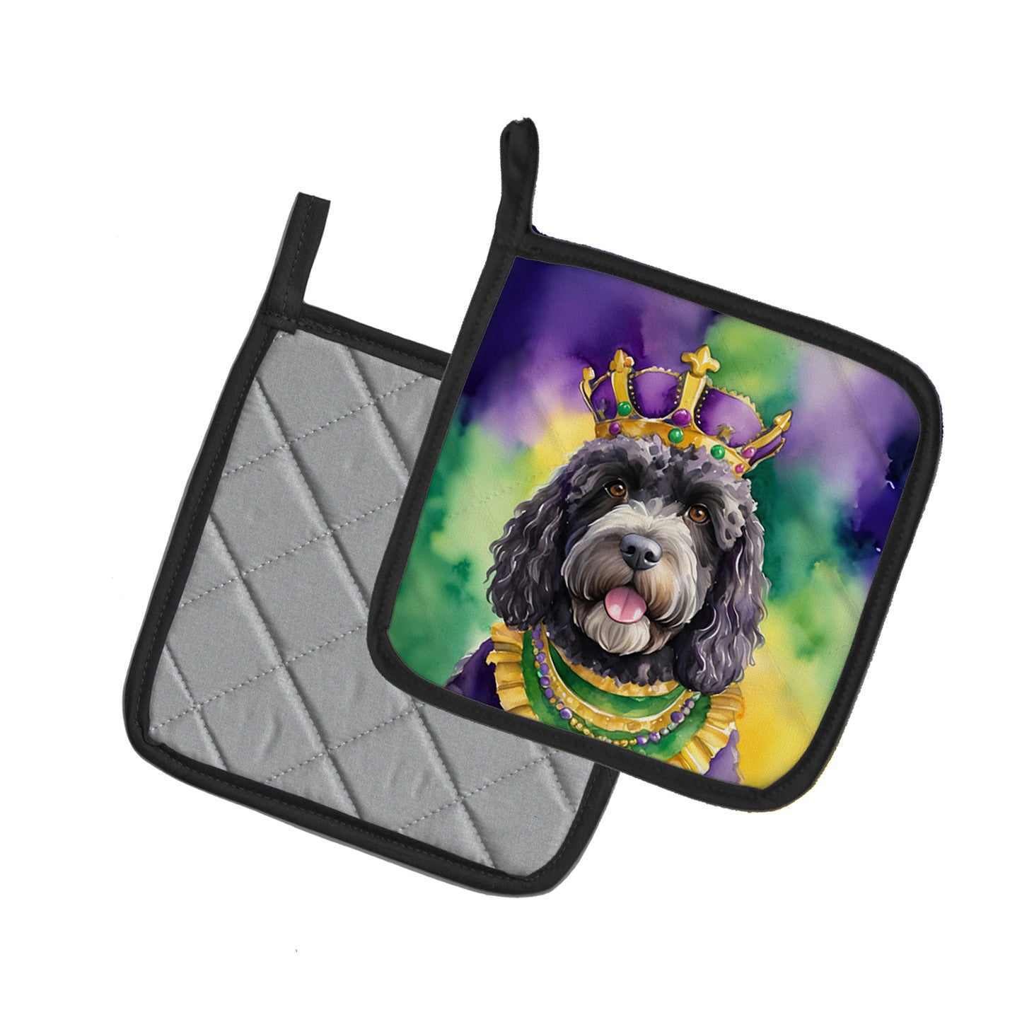 Portuguese Water Dog King of Mardi Gras Pair of Pot Holders