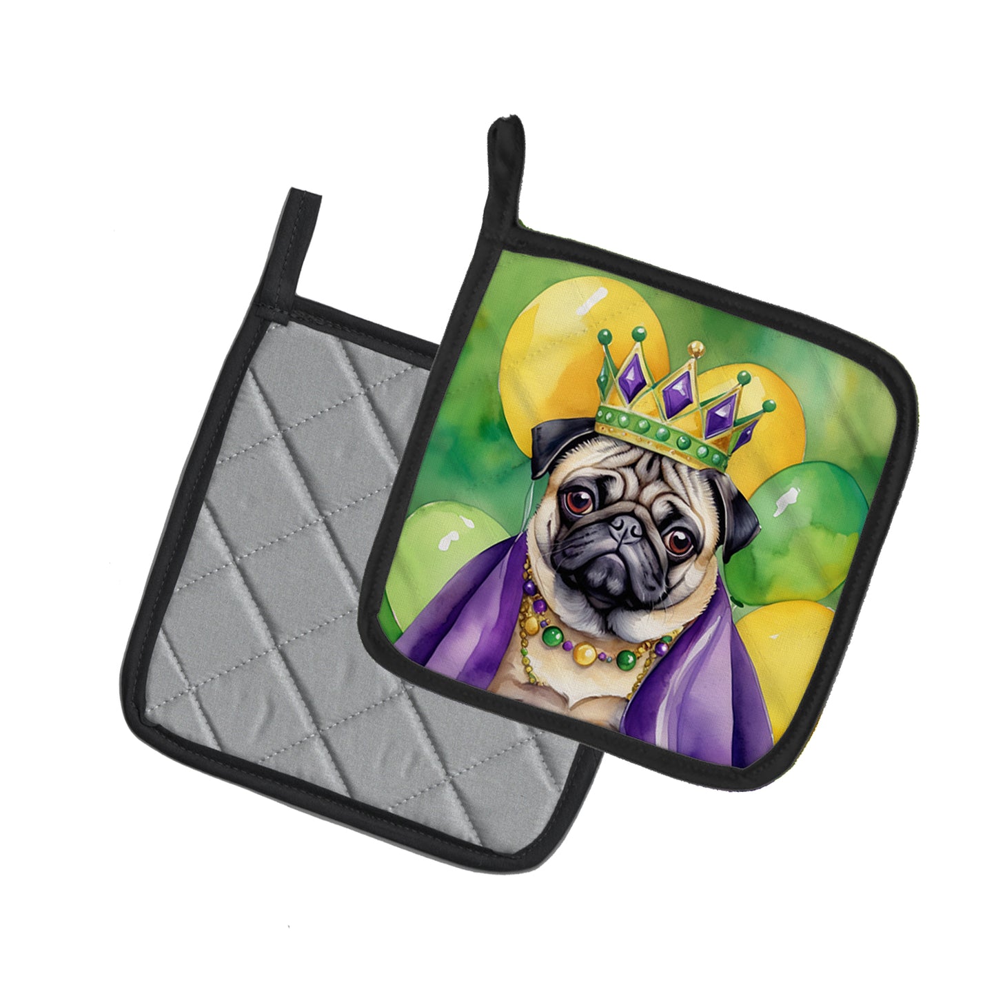 Pug King of Mardi Gras Pair of Pot Holders