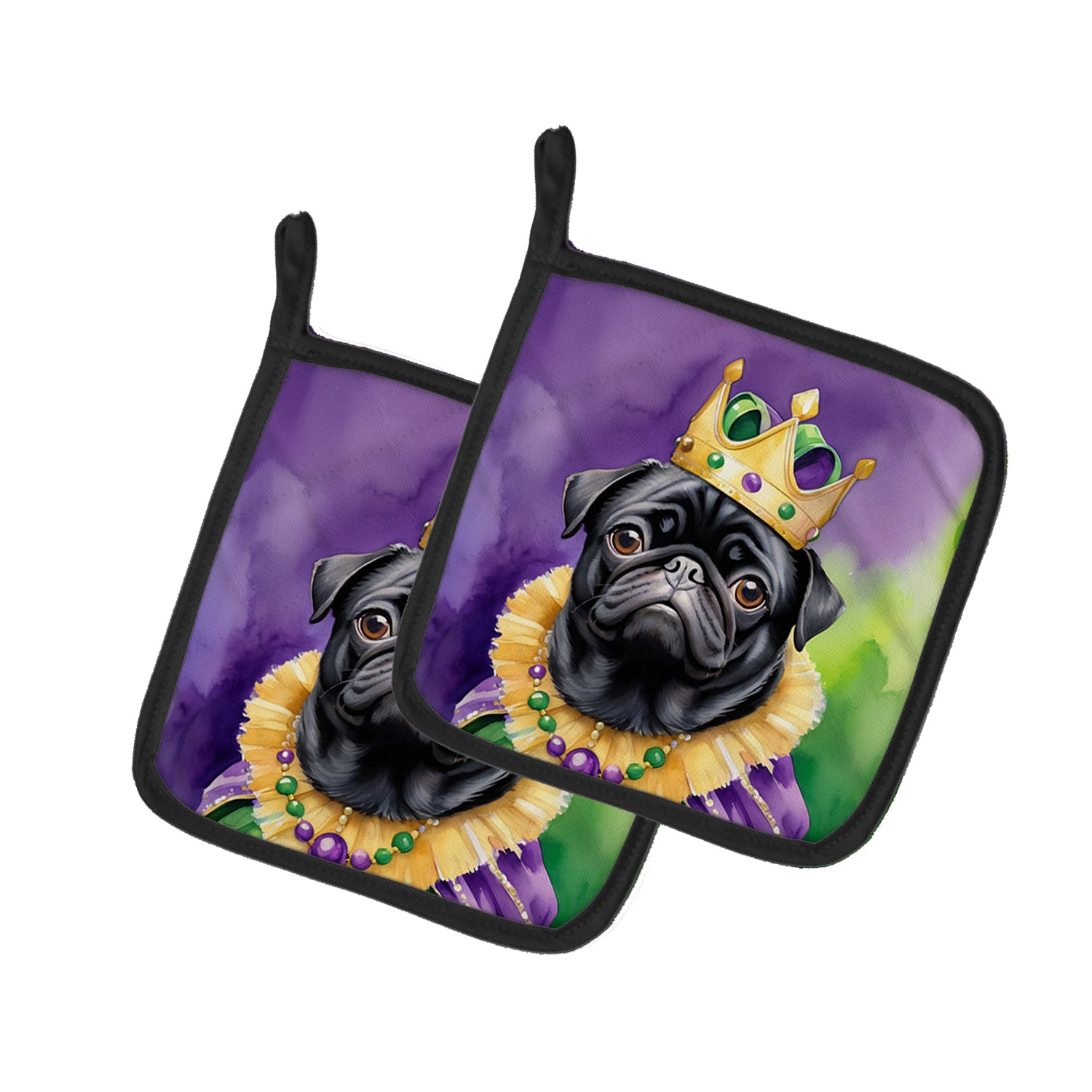 Buy this Black Pug King of Mardi Gras Pair of Pot Holders