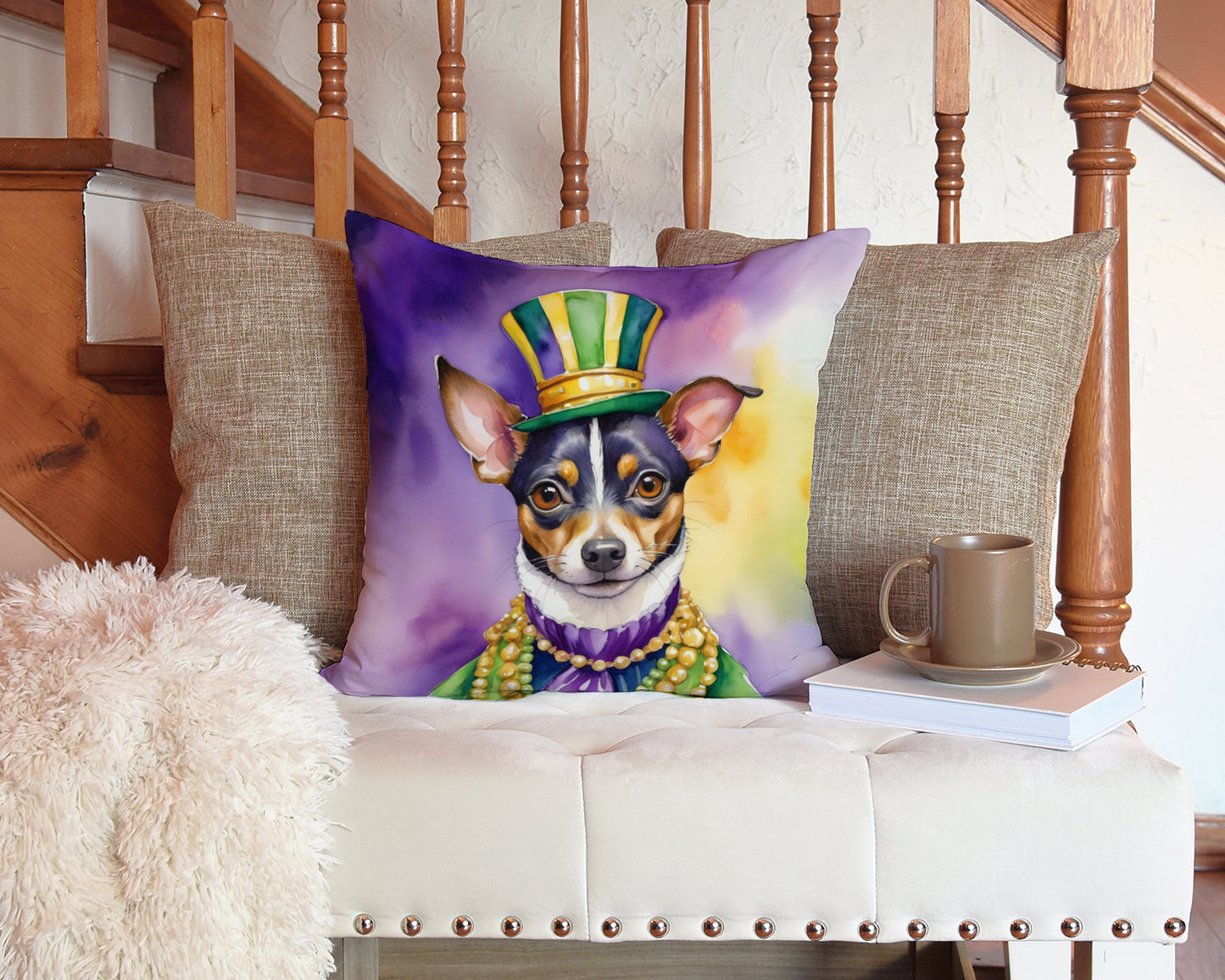 Rat Terrier King of Mardi Gras Throw Pillow