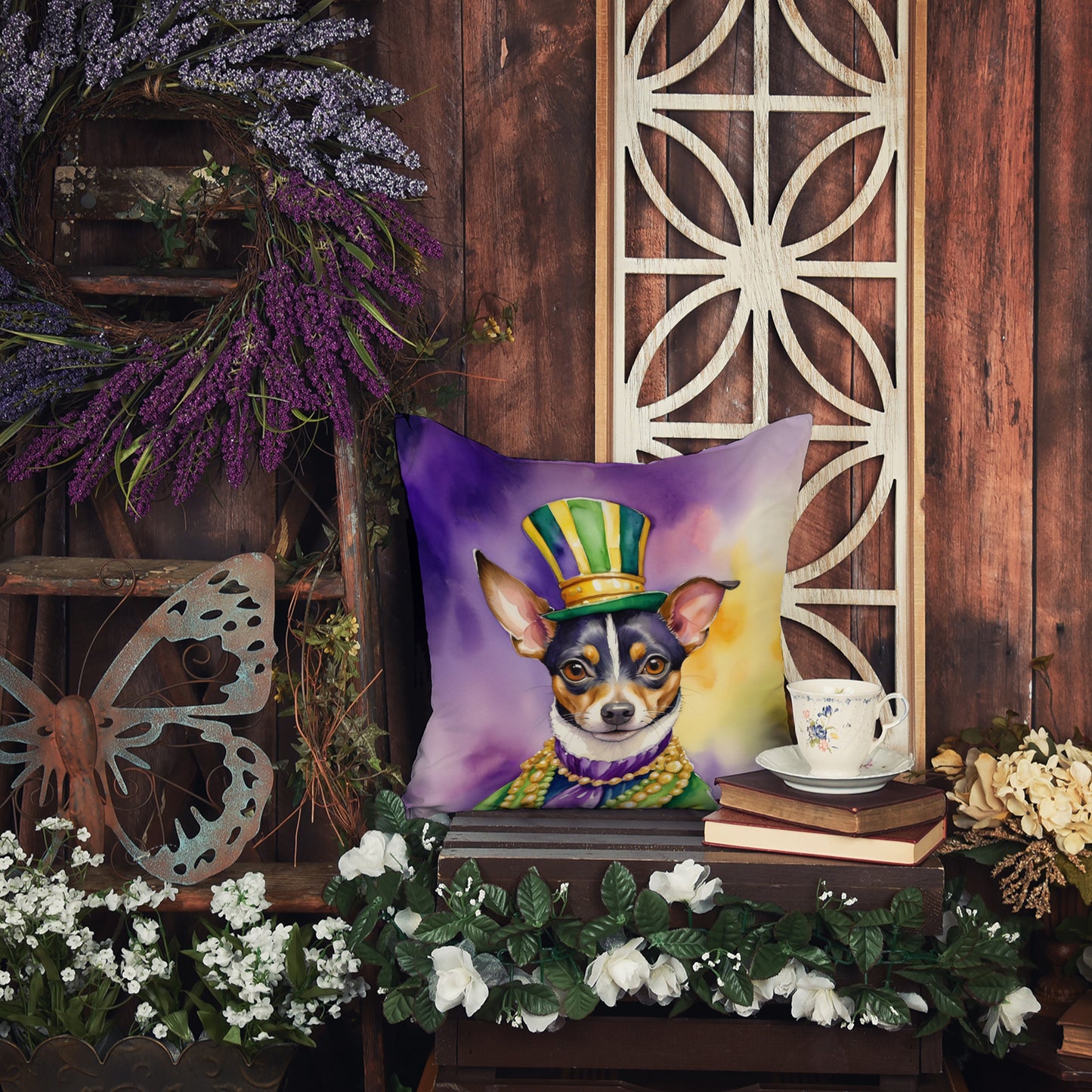 Rat Terrier King of Mardi Gras Throw Pillow