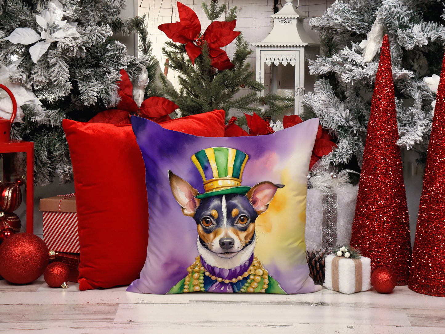 Rat Terrier King of Mardi Gras Throw Pillow