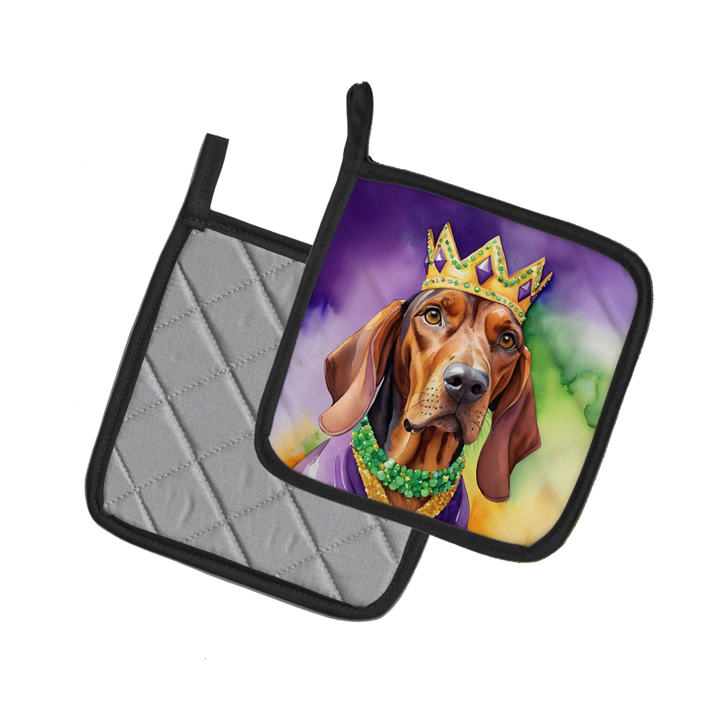 Redbone Coonhound King of Mardi Gras Pair of Pot Holders