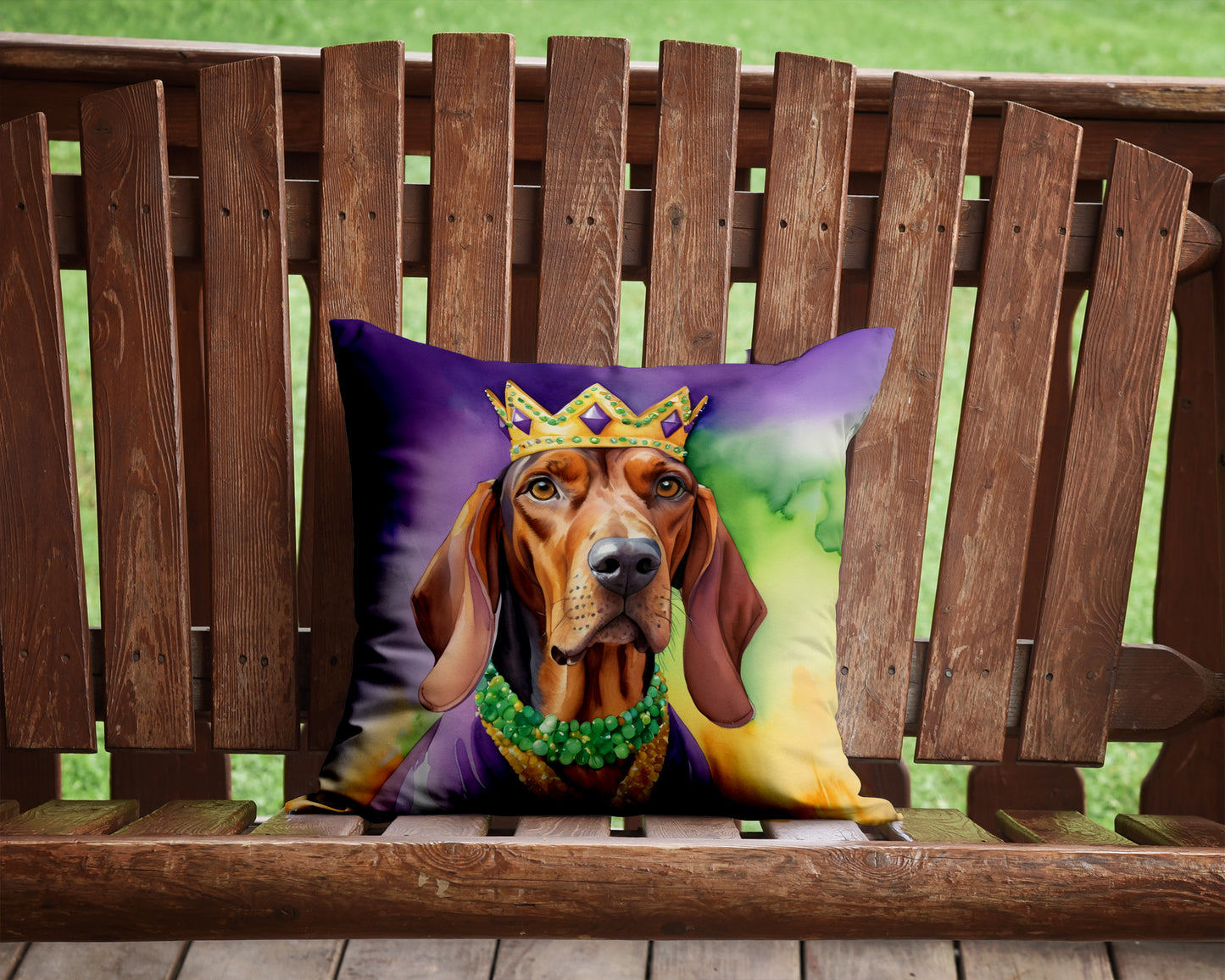 Redbone Coonhound King of Mardi Gras Throw Pillow