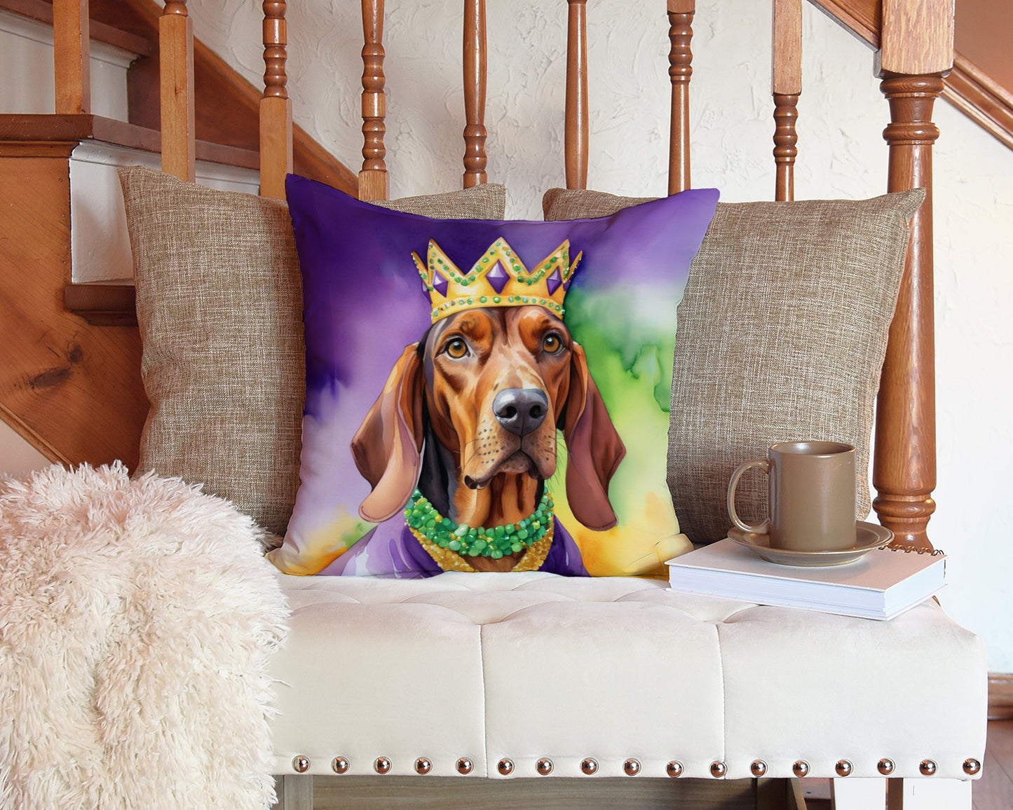 Redbone Coonhound King of Mardi Gras Throw Pillow