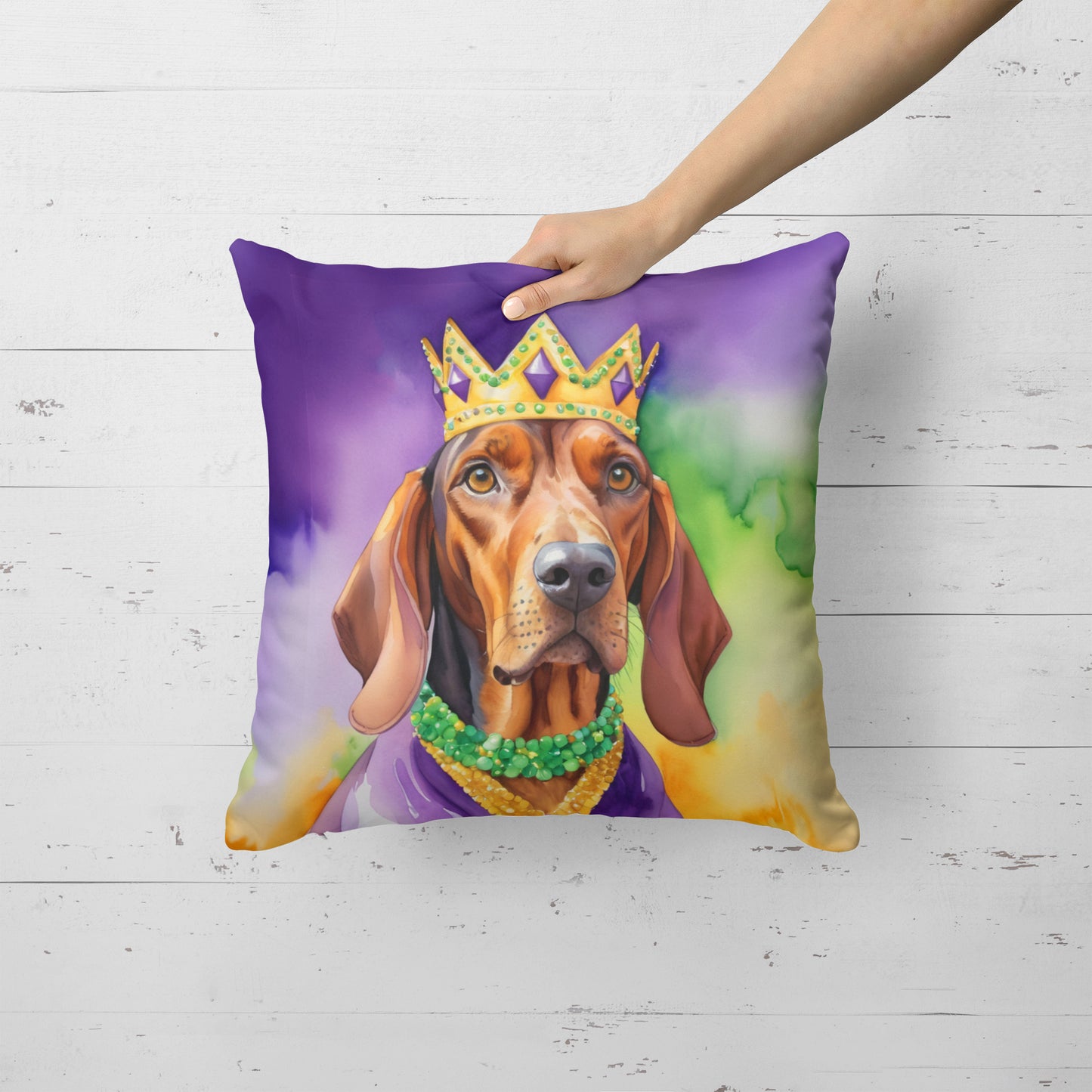 Redbone Coonhound King of Mardi Gras Throw Pillow