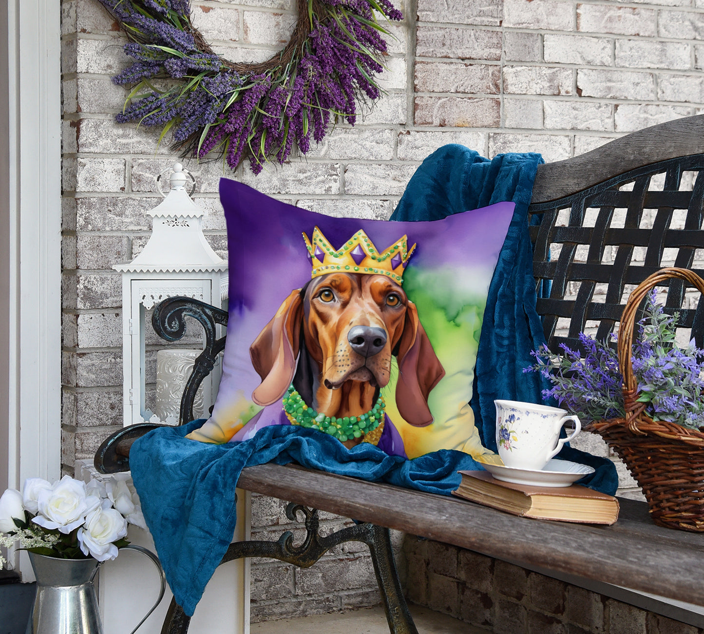 Redbone Coonhound King of Mardi Gras Throw Pillow