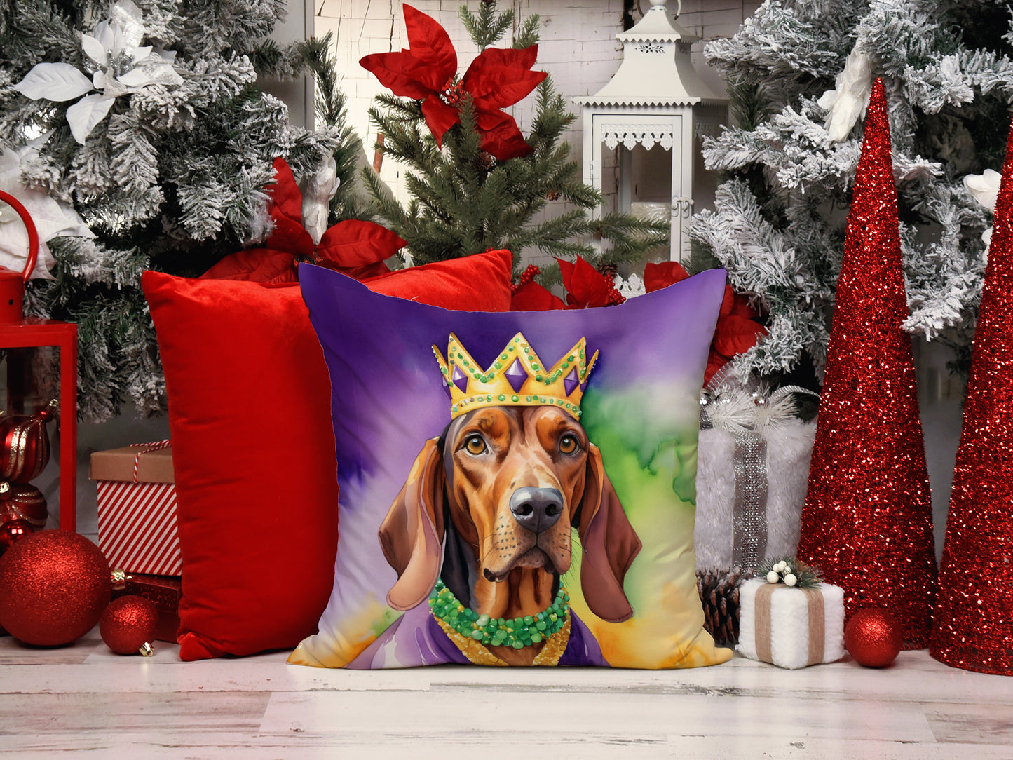 Redbone Coonhound King of Mardi Gras Throw Pillow