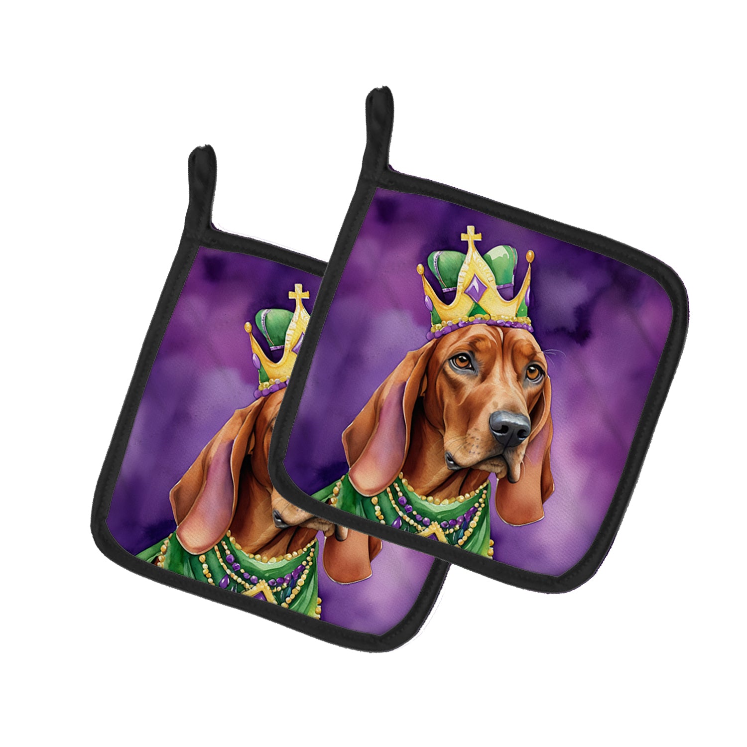 Buy this Redbone Coonhound King of Mardi Gras Pair of Pot Holders