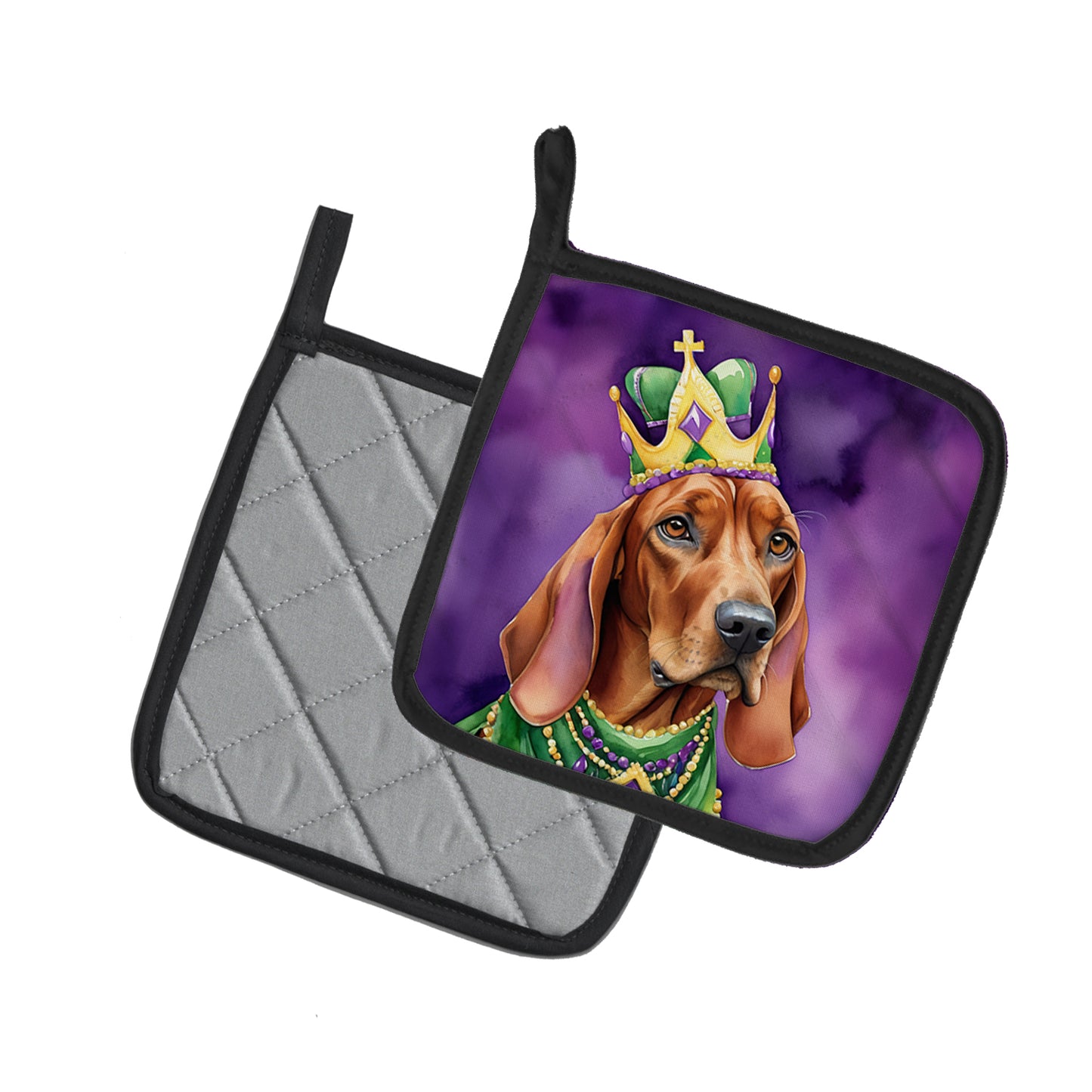 Redbone Coonhound King of Mardi Gras Pair of Pot Holders