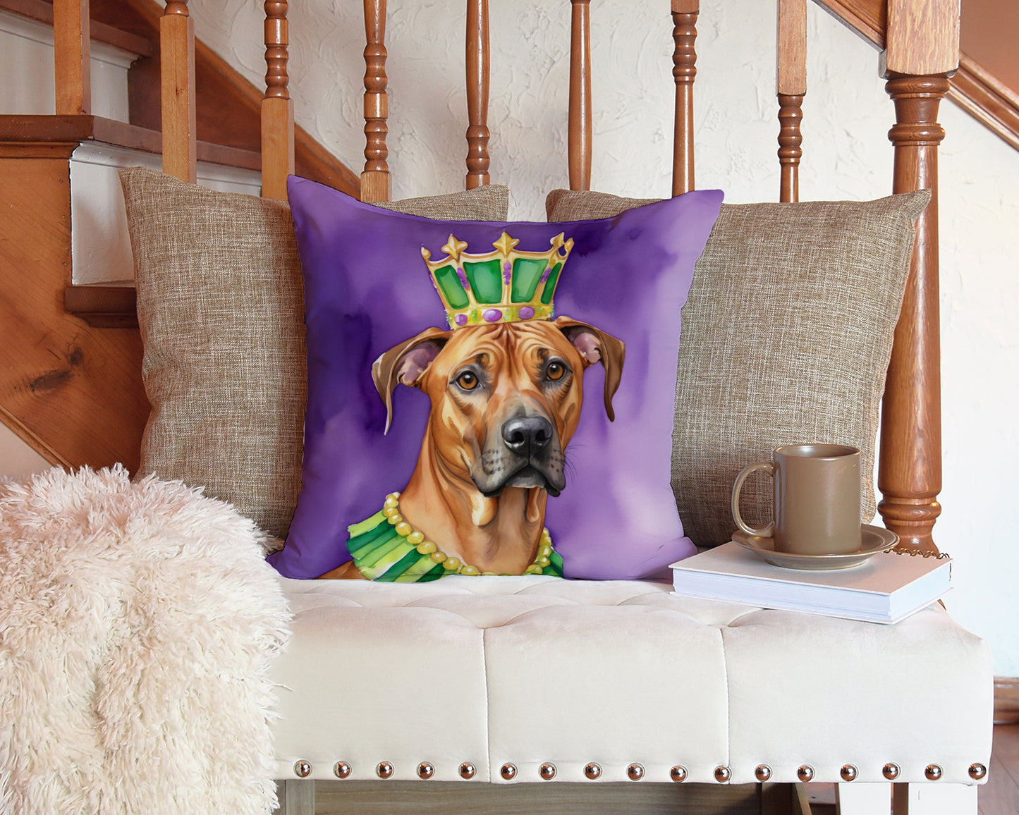 Rhodesian Ridgeback King of Mardi Gras Throw Pillow